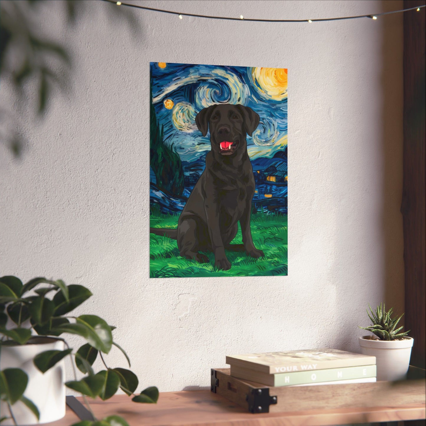 Cute Labrador Van Gogh Starry Night Matte Vertical Posters