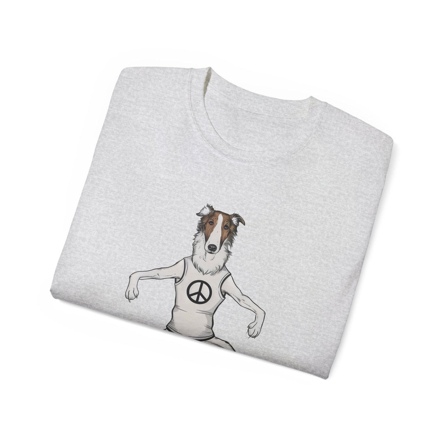 Cute Funny Cartoon Borzo Practising Yoga Organic T-Shirt