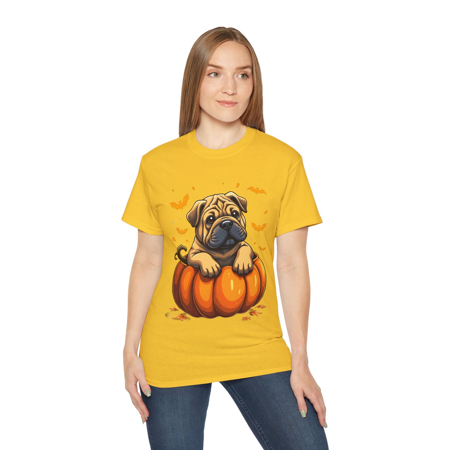 Cute Dog Cartoon Shar Pei Halloween Trick or Treat Unisex Organic T-Shirt