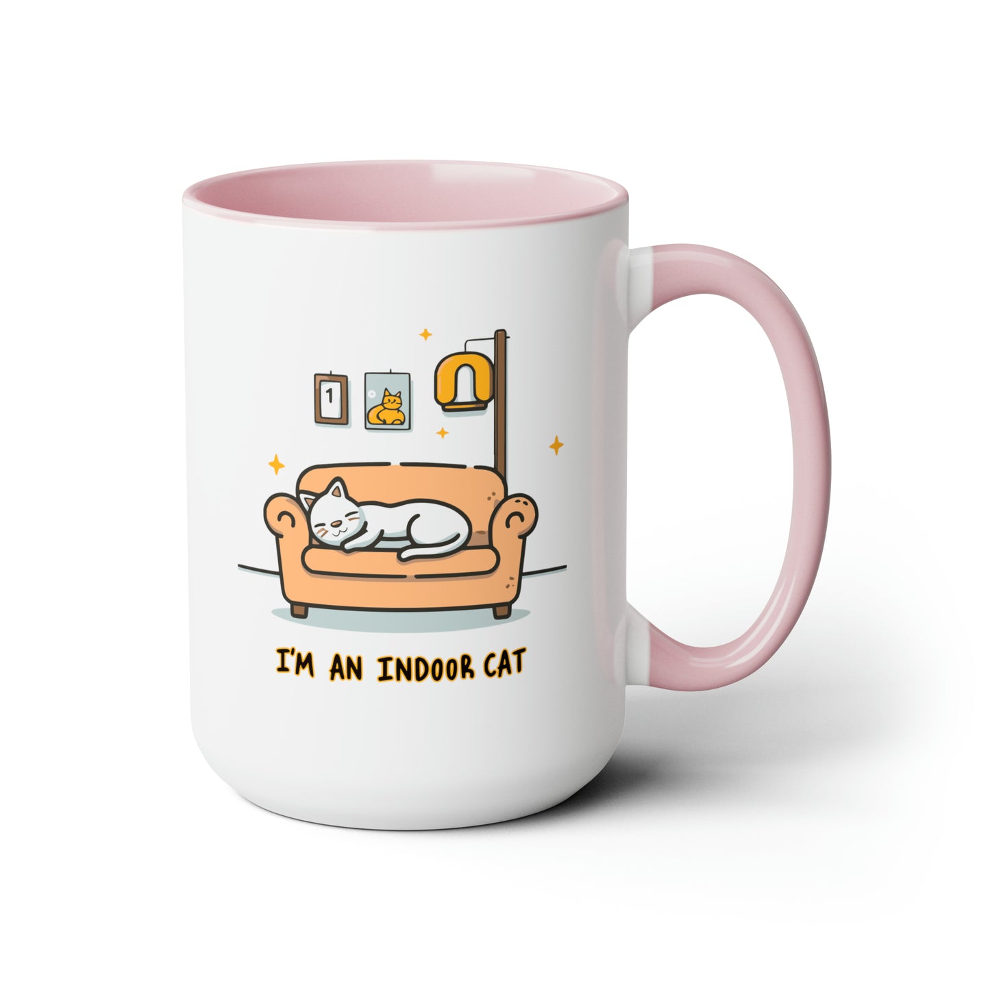 Cute Funny I'm an Indoor Cat Meme Cartoon Two-Tone Coffee Mugs, 15oz