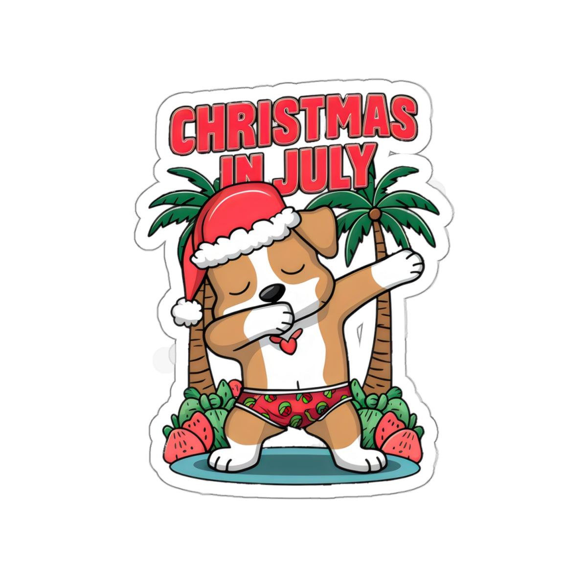 Cute Dog Cartoon Christmas in July Meme Kiss-cut Stickers