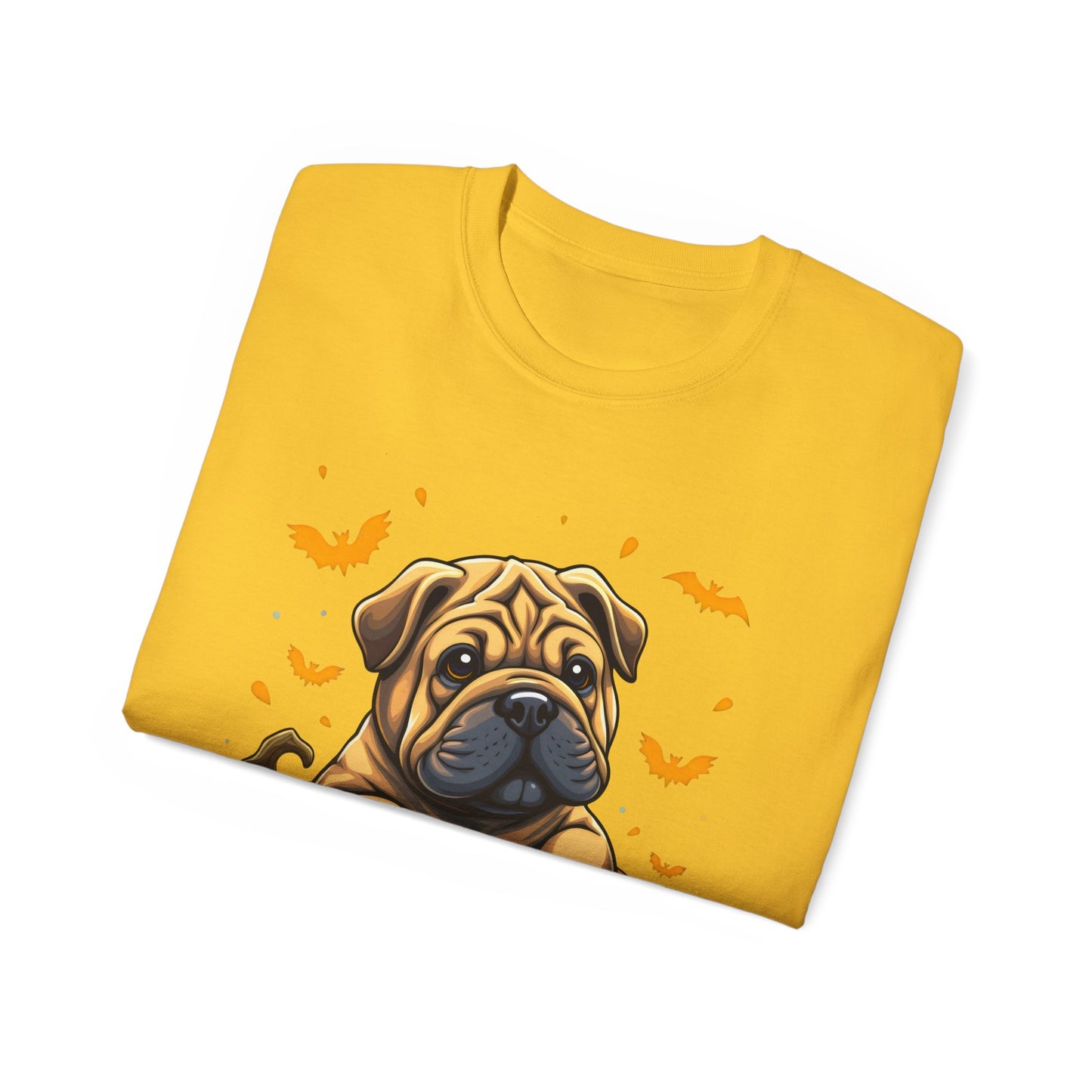 Cute Dog Cartoon Shar Pei Halloween Trick or Treat Unisex Organic T-Shirt