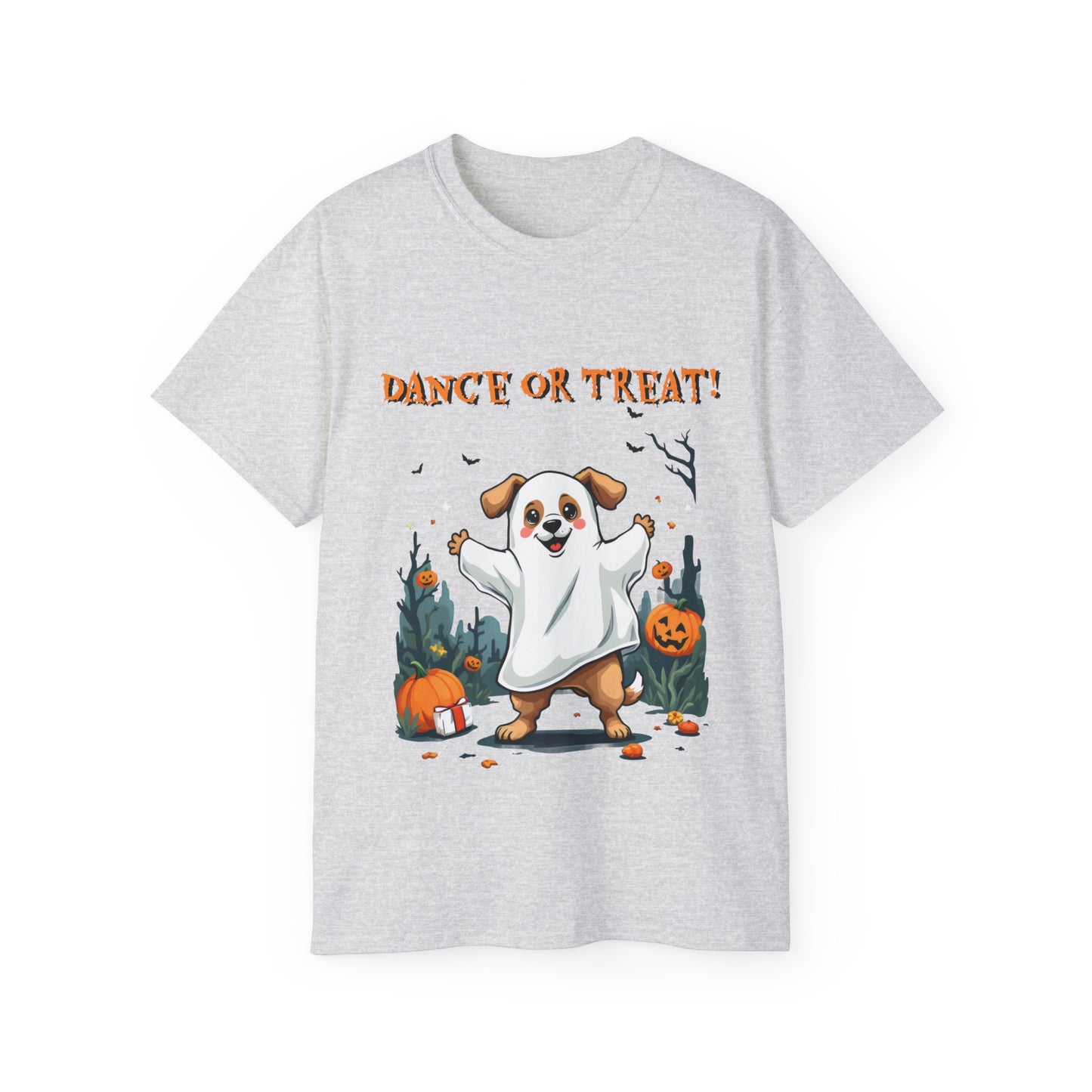 Cute Funny Dog Cartoon Dance or Treat Halloween Meme Organic T-Shirt