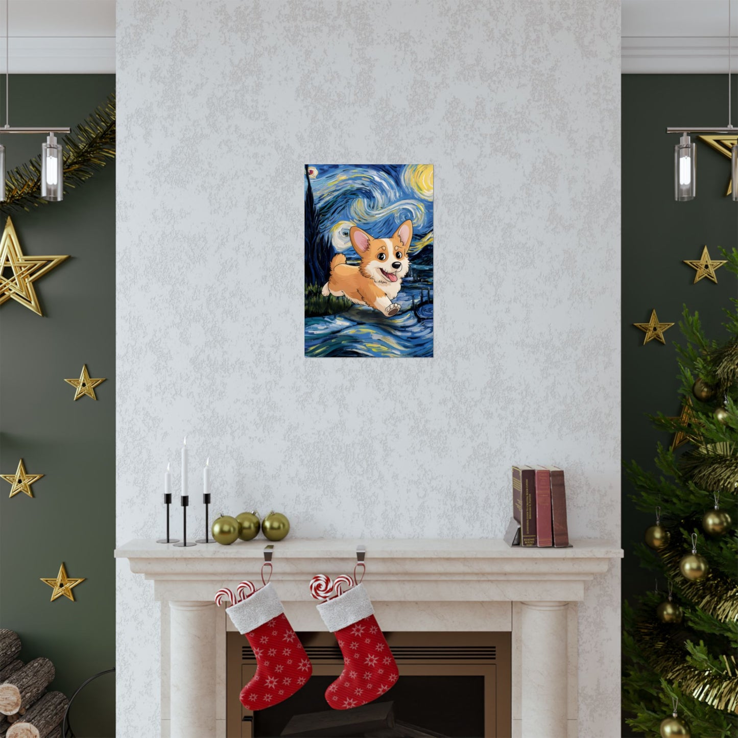 Cute Corgi Van Gogh Starry Night Matte Vertical Posters