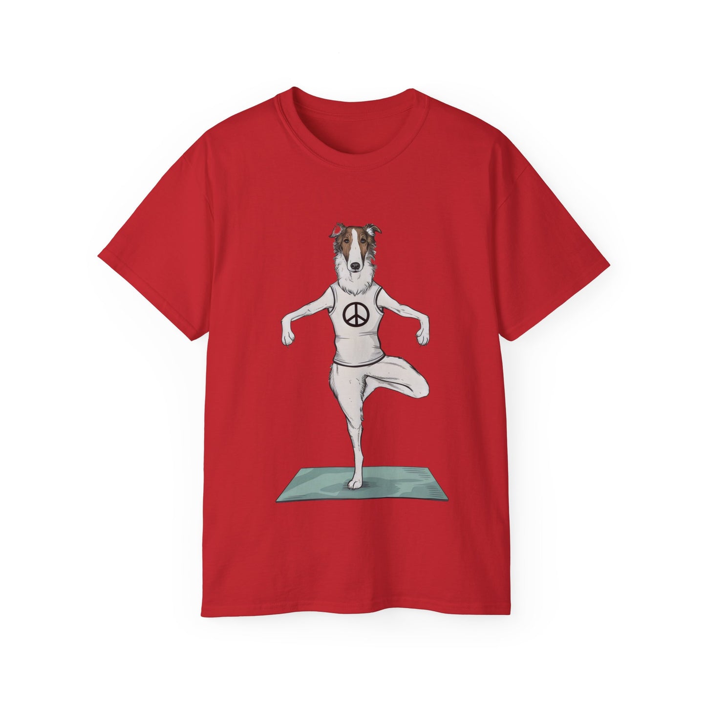 Cute Funny Cartoon Borzo Practising Yoga Organic T-Shirt