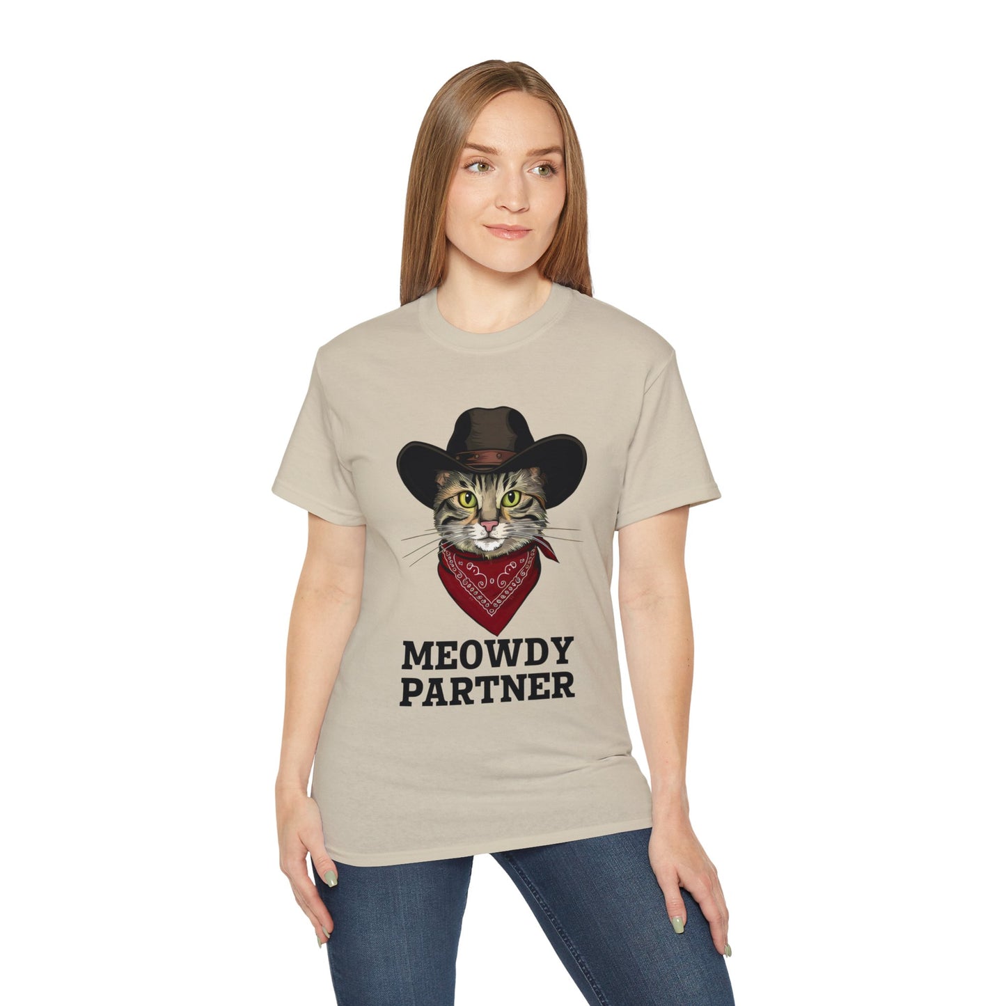 Cute Cat Cartoon Meowdy Partner Unisex Organic T-Shirt