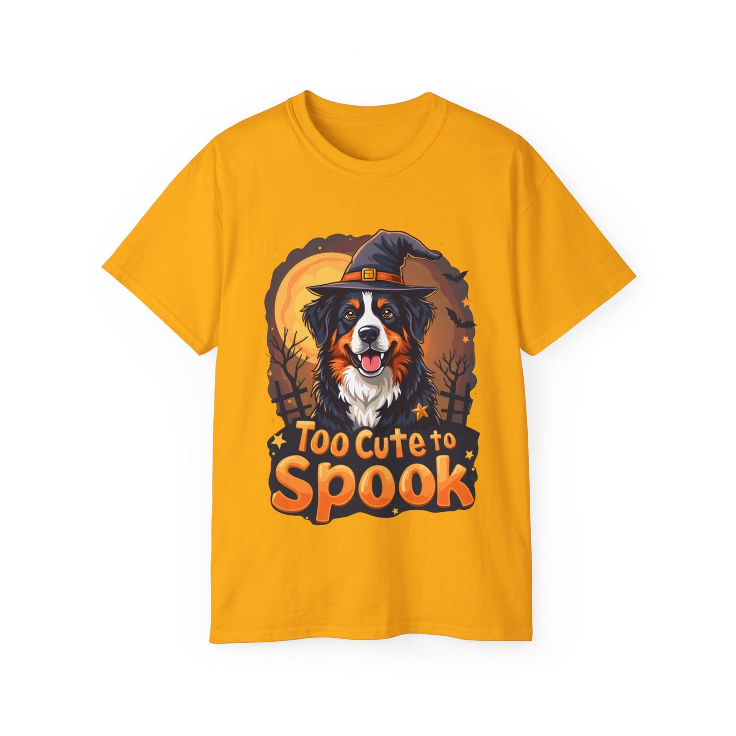 Dog Cartoon Too Cute to Spook Halloween Unisex Organic T-Shirt