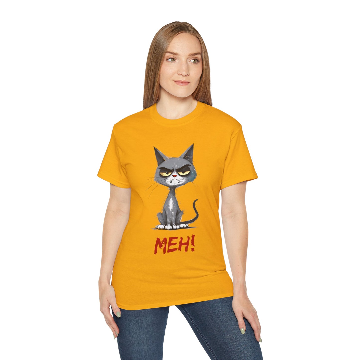 Cute Funny Cartoon Meh Cat Meme Unisex Tee