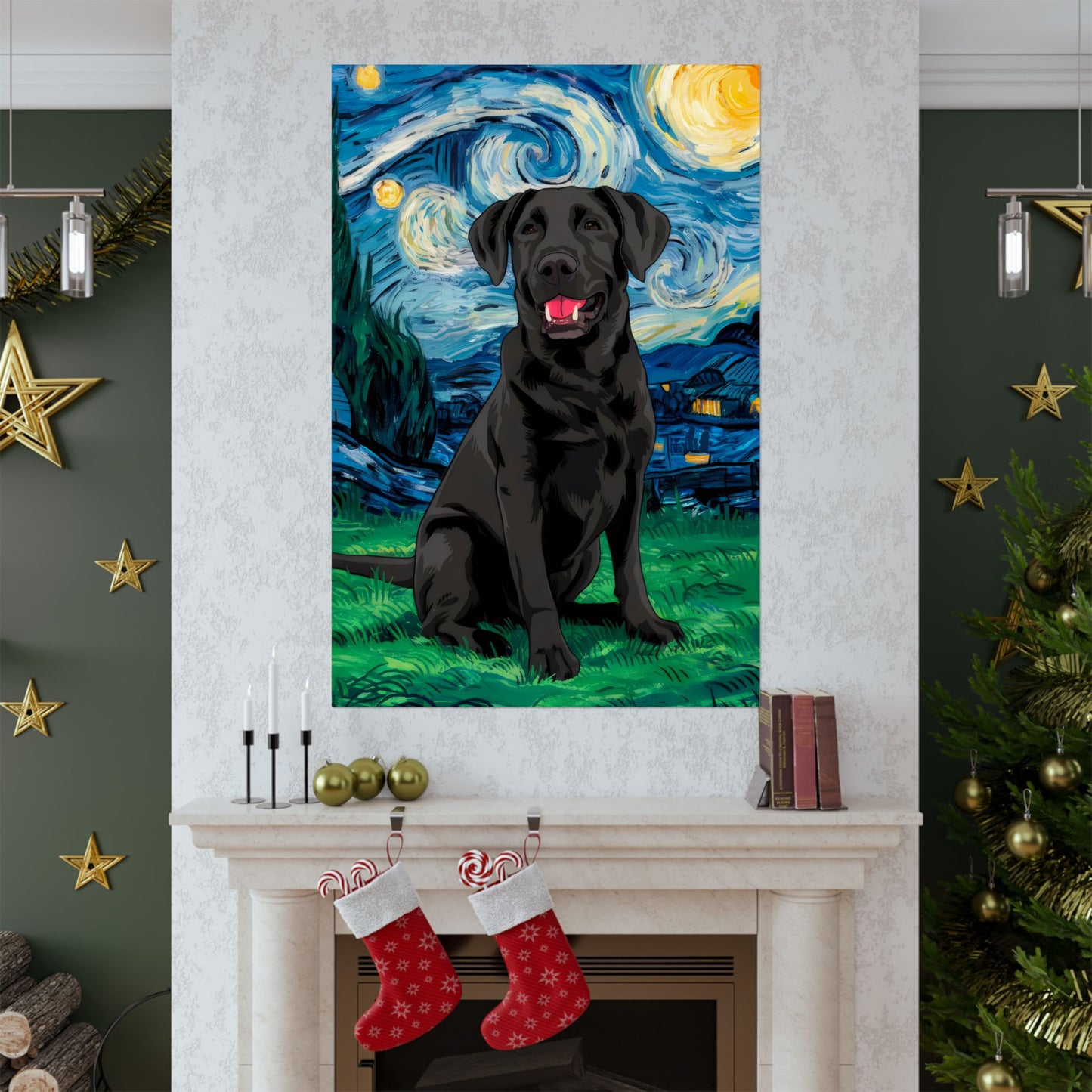 Cute Labrador Van Gogh Starry Night Matte Vertical Posters