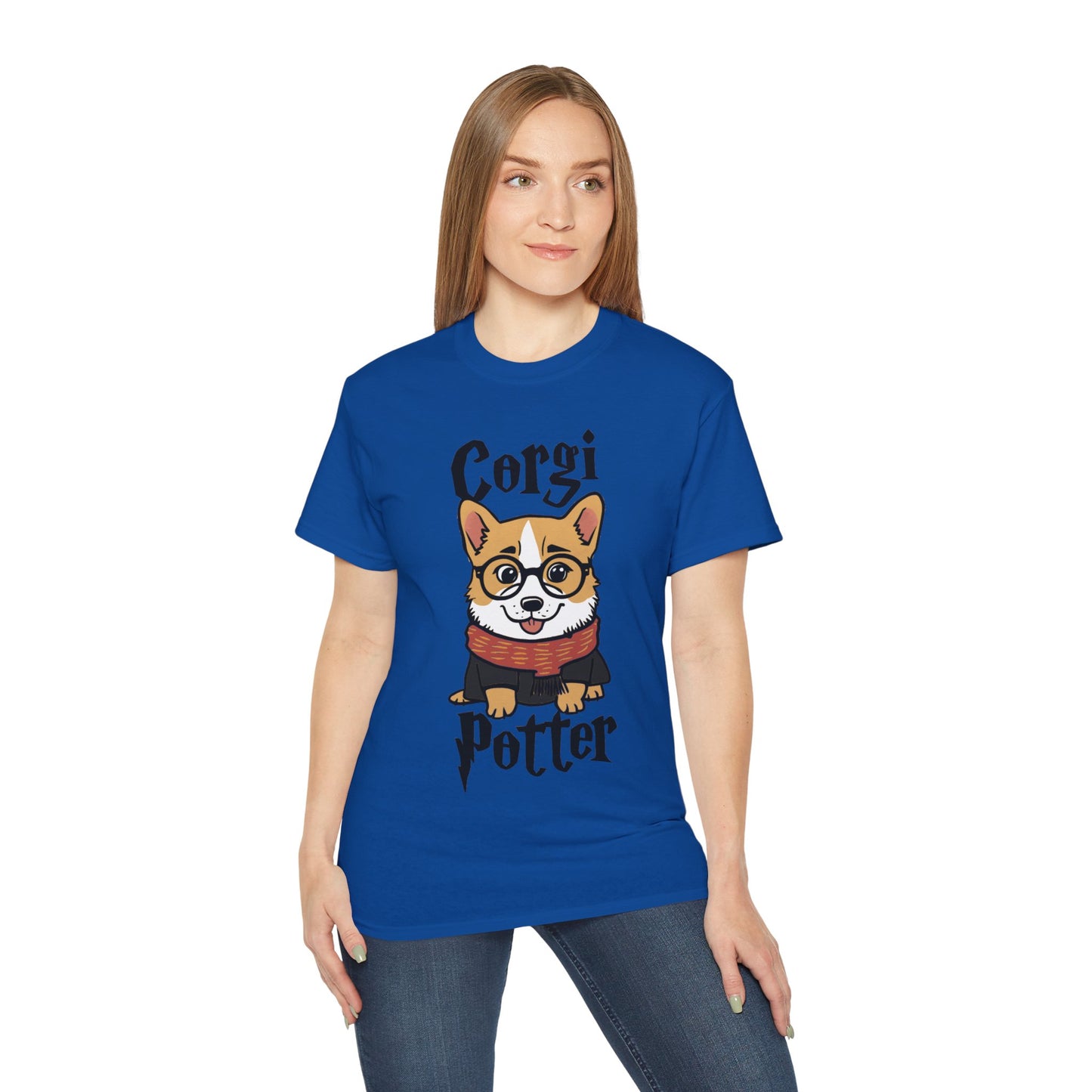 Cute Dog Cartoon Corgi Potter Unisex Organic T-Shirt