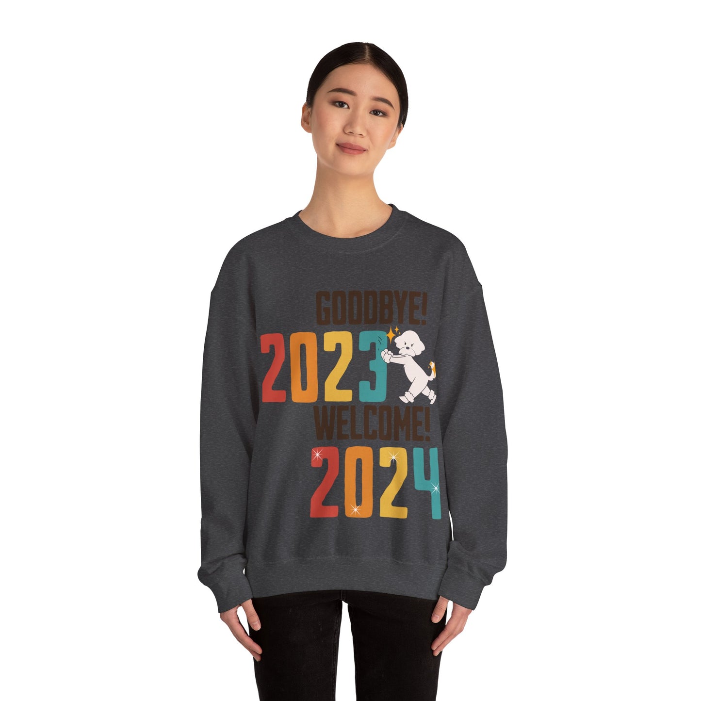 Cheeky Bichon Cute Funny Goodbye 2023 Welcome 2024 Unisex Crewneck Sweatshirt