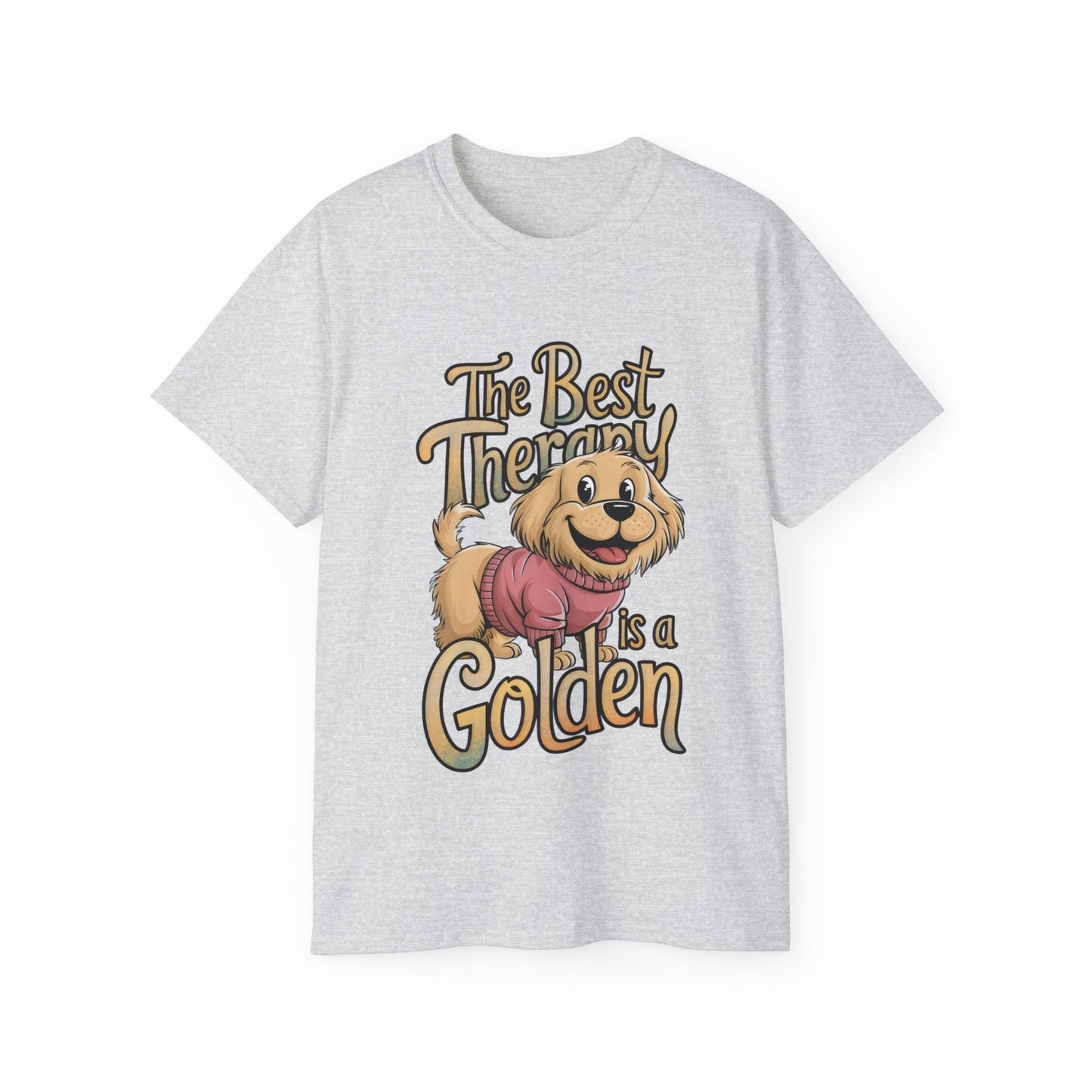 Cute Dog Cartoon The Best Therapy is a Golden Unisex Organic T-Shirt