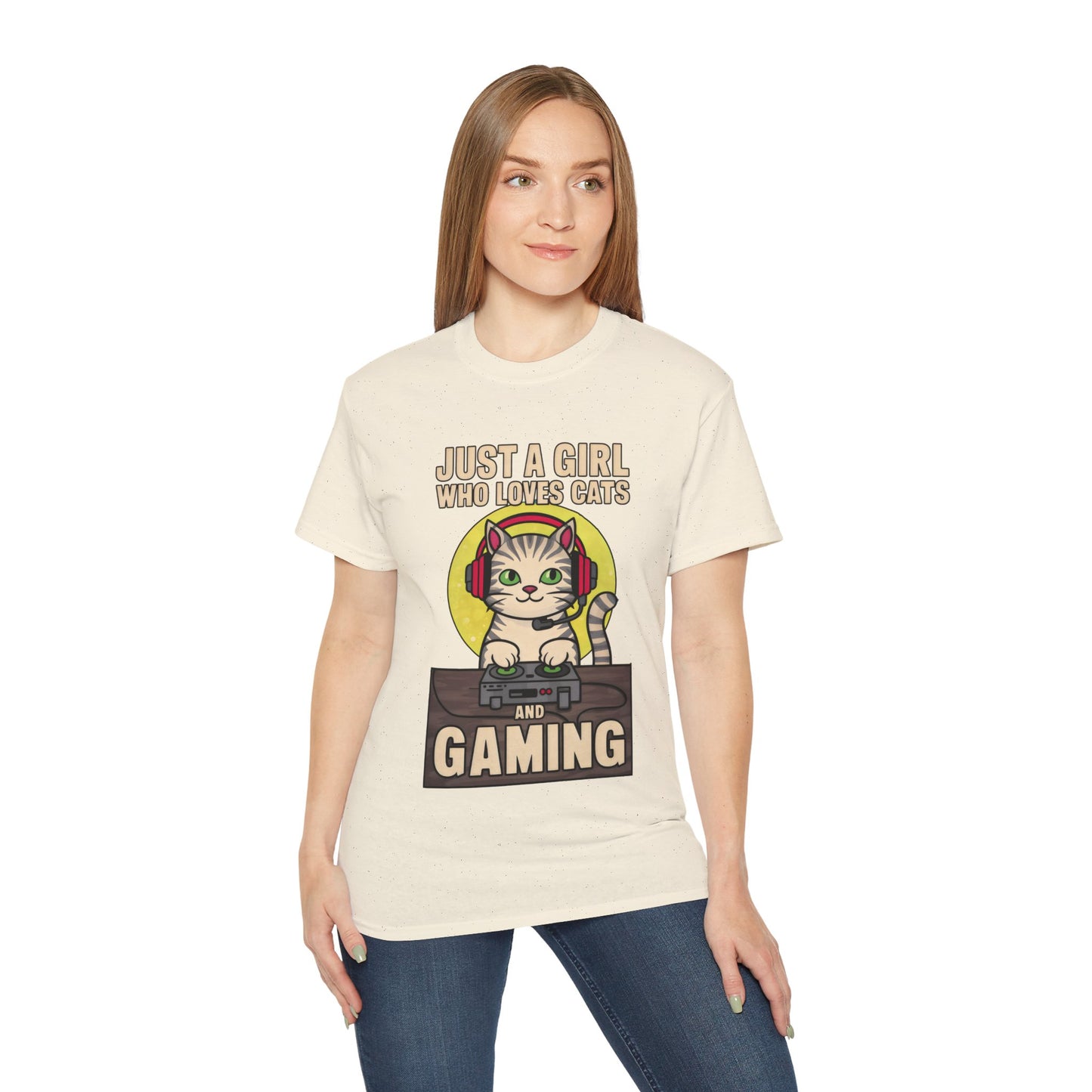 Cute Cartoon Just a Girl Who Loves Cats and Gaming Meme Organic T-Shirt