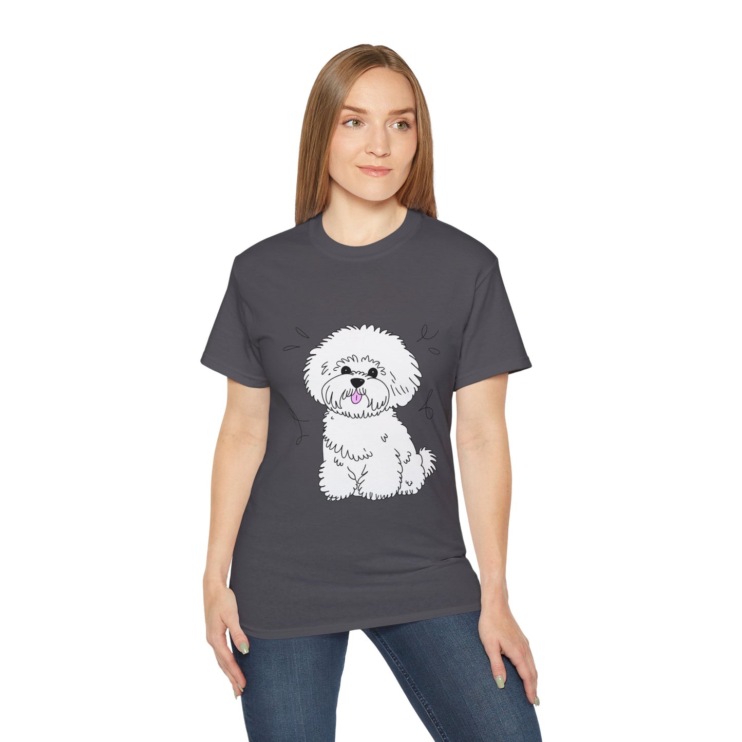 Cute Dog Cartoon Bichon Frise Poodle Unisex Organic T-Shirt