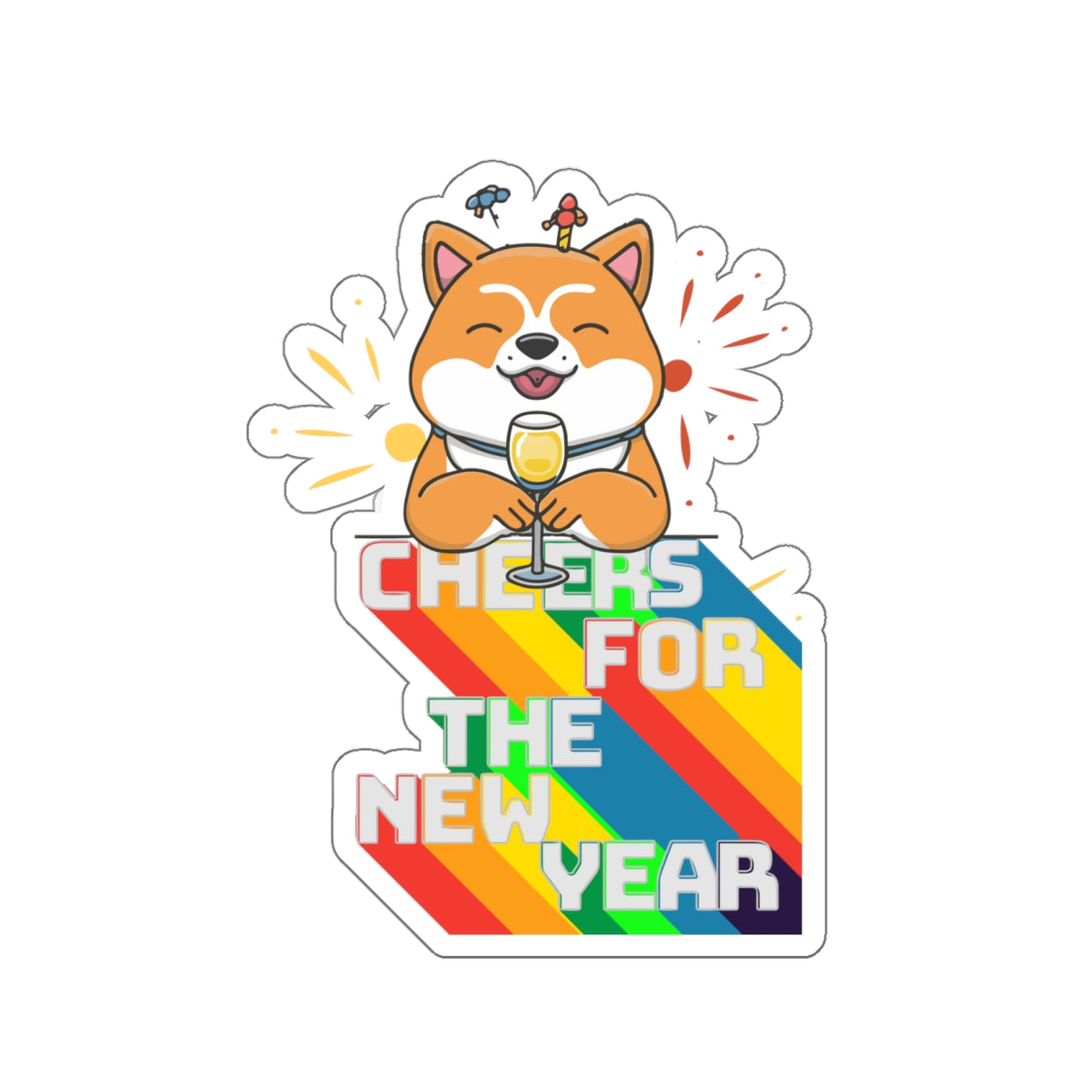 Cute Cartoon Shiba Cheers for the New Year Kiss-cut Stickers