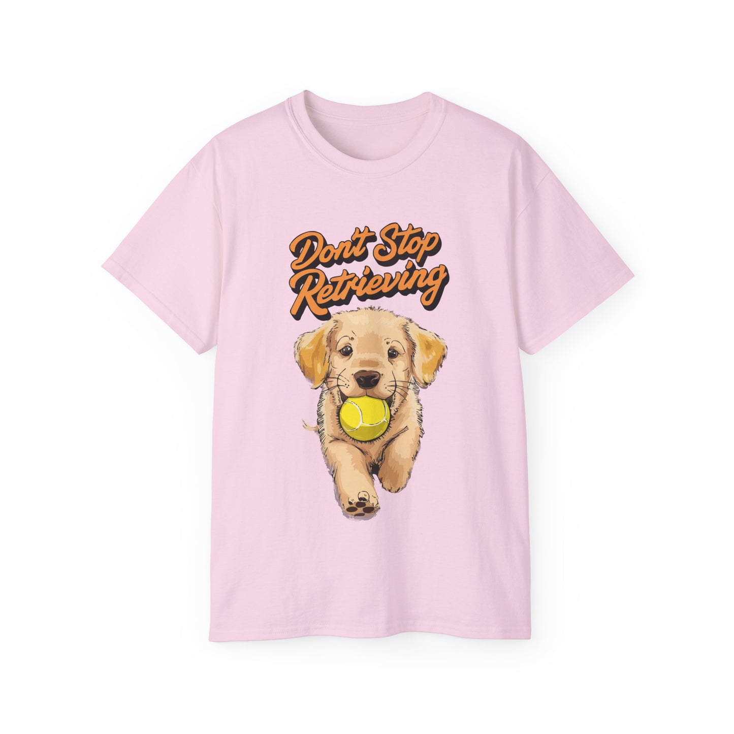 Cute Cartoon Golden Retriever Don't Stop Retrieving Unisex Organic T-Shirt