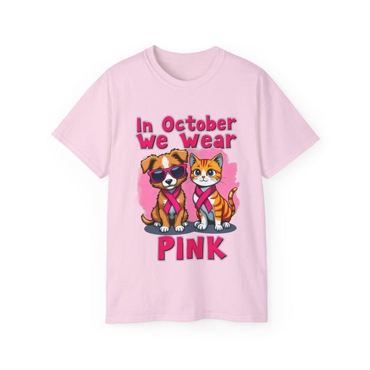 Cute Pet Cartoon In October We Wear Pink Unisex Organic T-Shirt