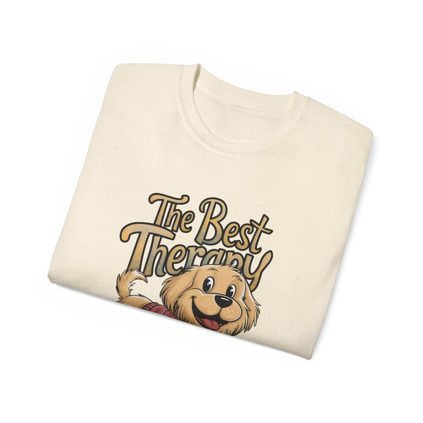 Cute Dog Cartoon The Best Therapy is a Golden Unisex Organic T-Shirt