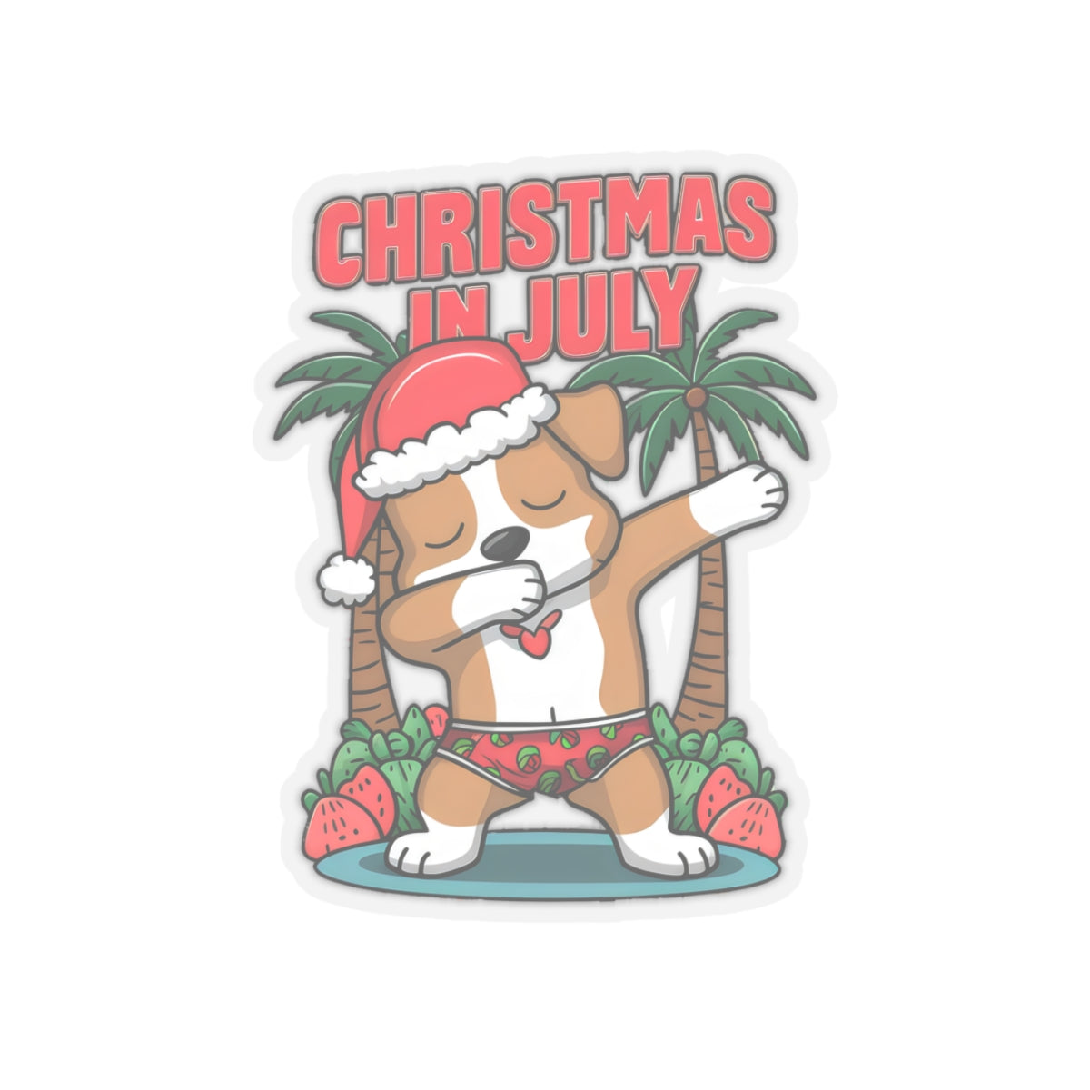 Cute Dog Cartoon Christmas in July Meme Kiss-cut Stickers