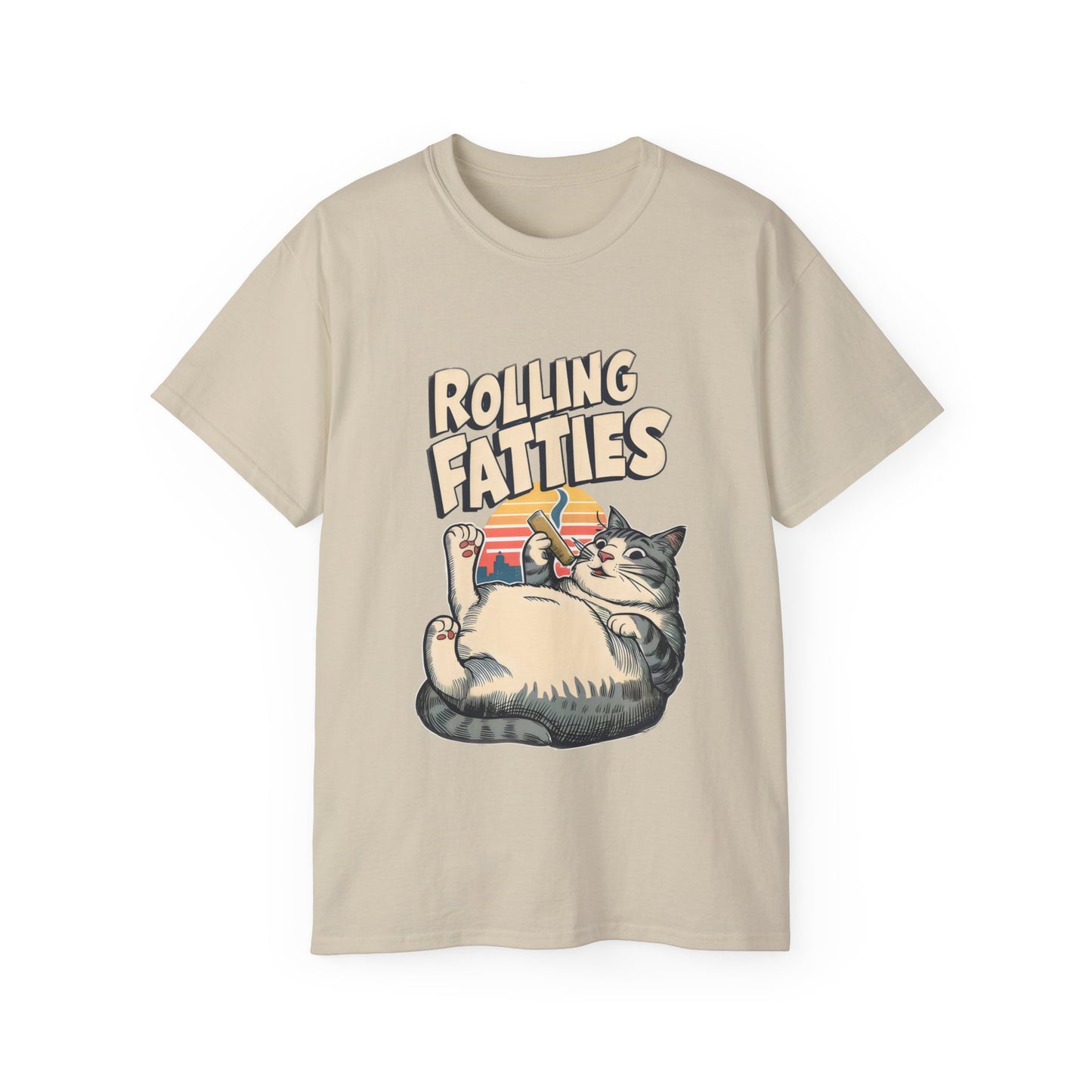 Cute Cat Cartoon Rolling Fatties Unisex Organic T-Shirt