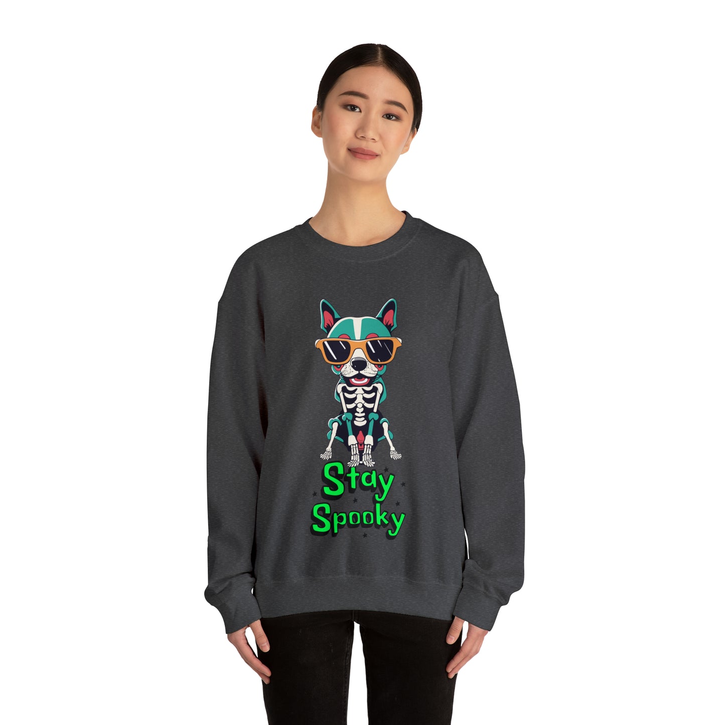 Cute Funny Stay Spooky Skeleton Dog Unisex Crewneck Sweatshirt