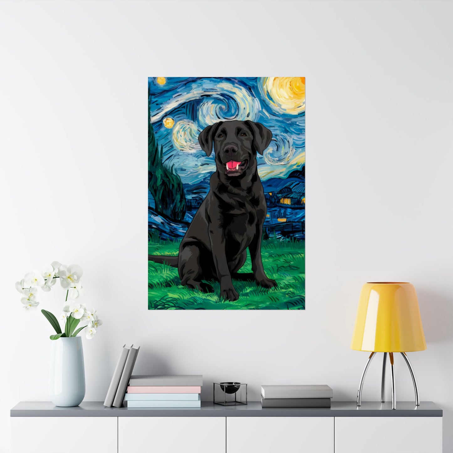 Cute Labrador Van Gogh Starry Night Matte Vertical Posters