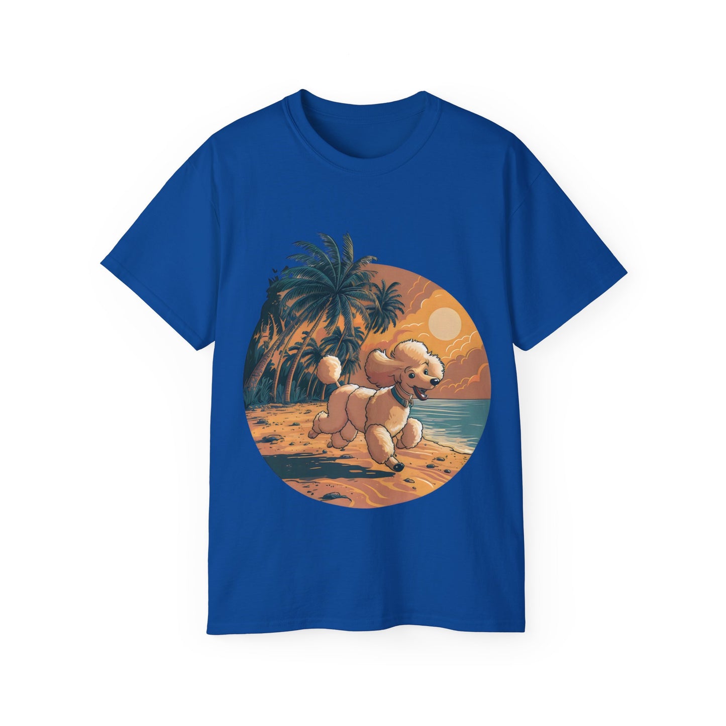 Cute Cartoon Poodle 80s Vintage Sunset Retro Organic T-Shirt