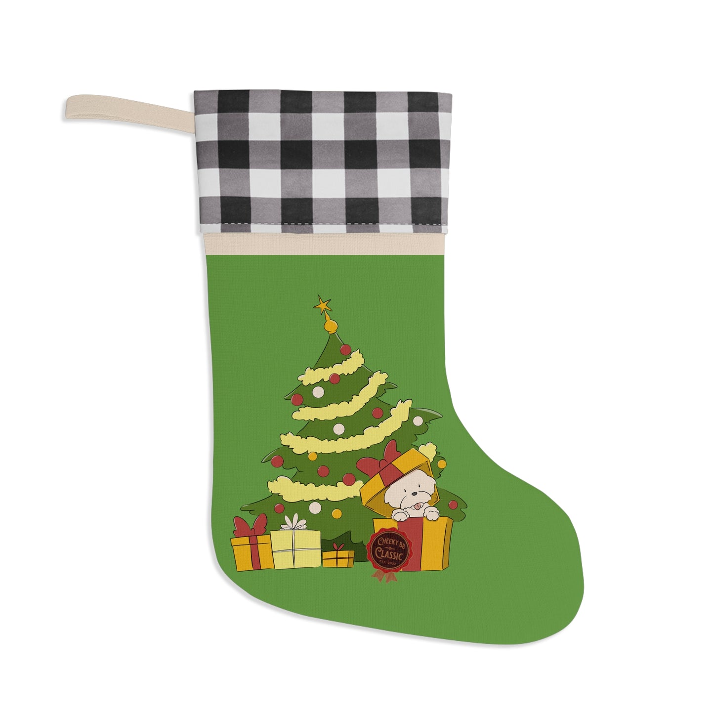 Cheeky Bichon Cartoon Christmas Tree Stocking