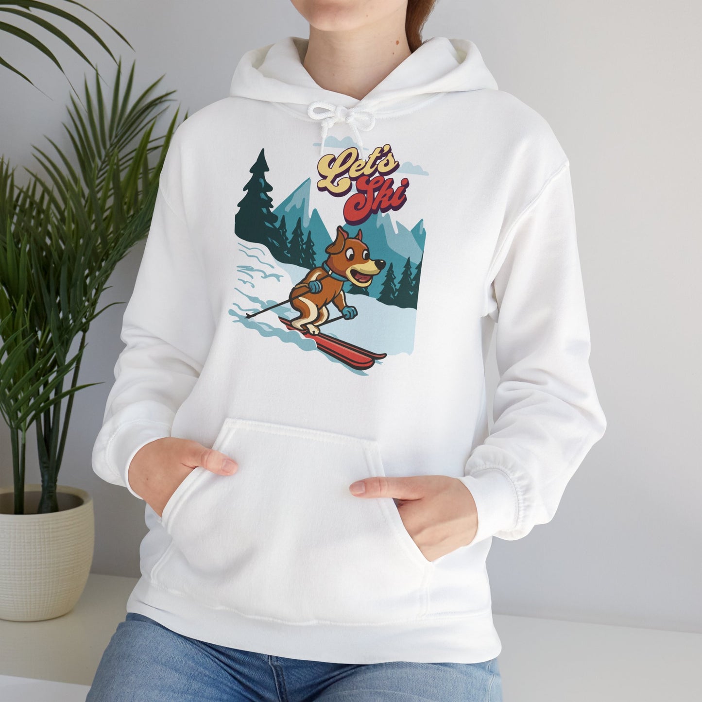 Cute Funny Dog Cartoon Let's Ski Unisex Hooded Sweatshirt