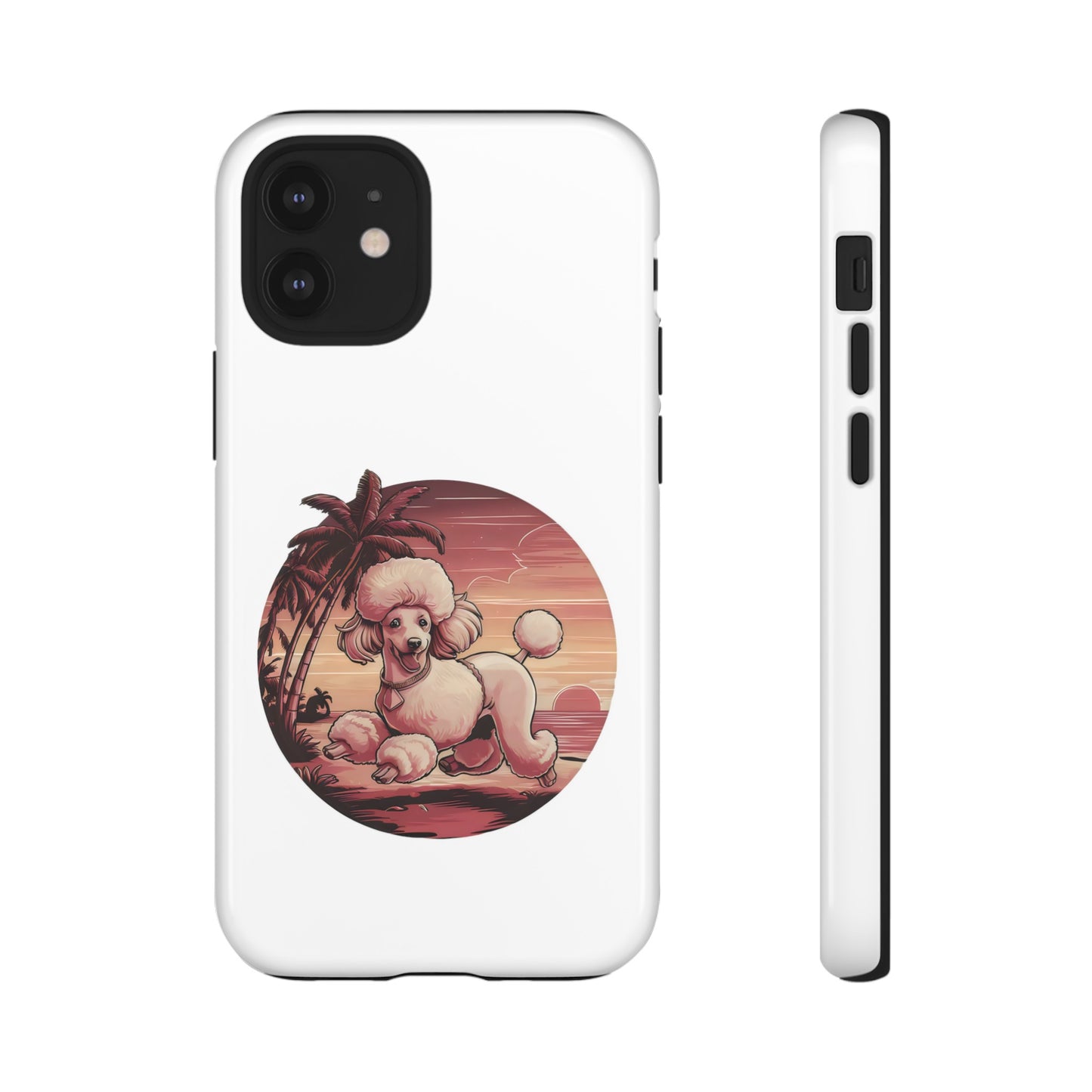 Cute Cartoon Poodle 80s Vintage Sunset Retro iPhone Tough Cases