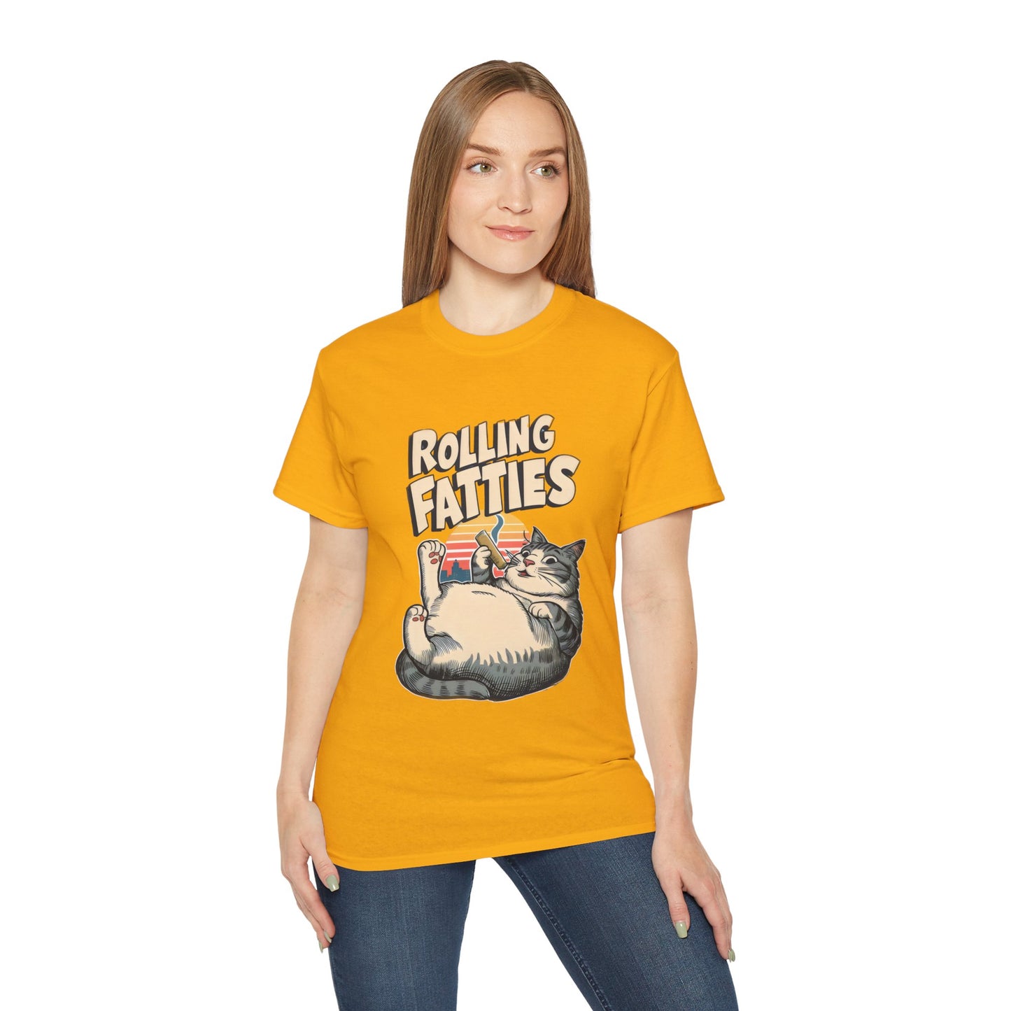 Cute Cat Cartoon Rolling Fatties Unisex Organic T-Shirt