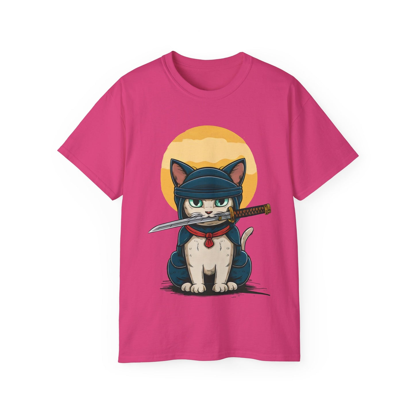 Cute Cartoon Samurai Ninja Cat Organic T-Shirt