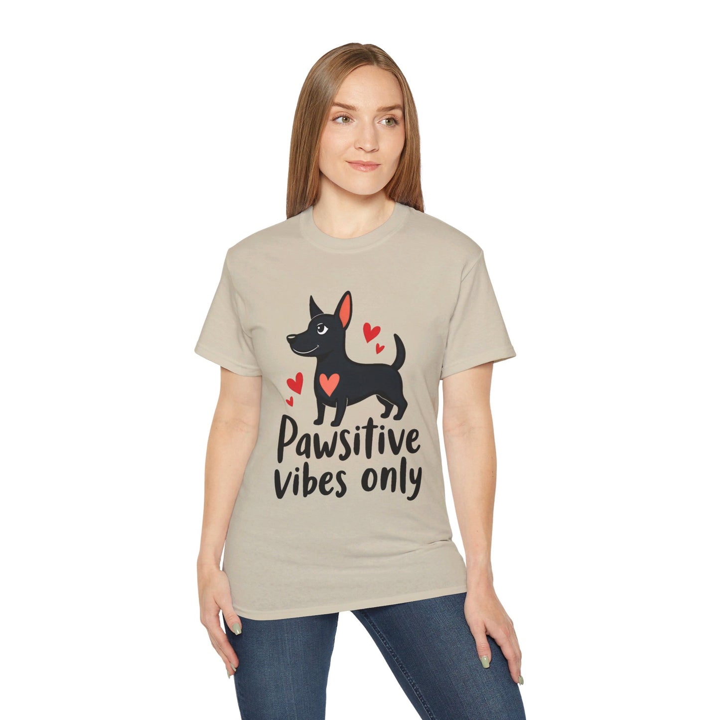 Cute Dog Cartoon Pawsitive Vibes Only Unisex Organic T-Shirt