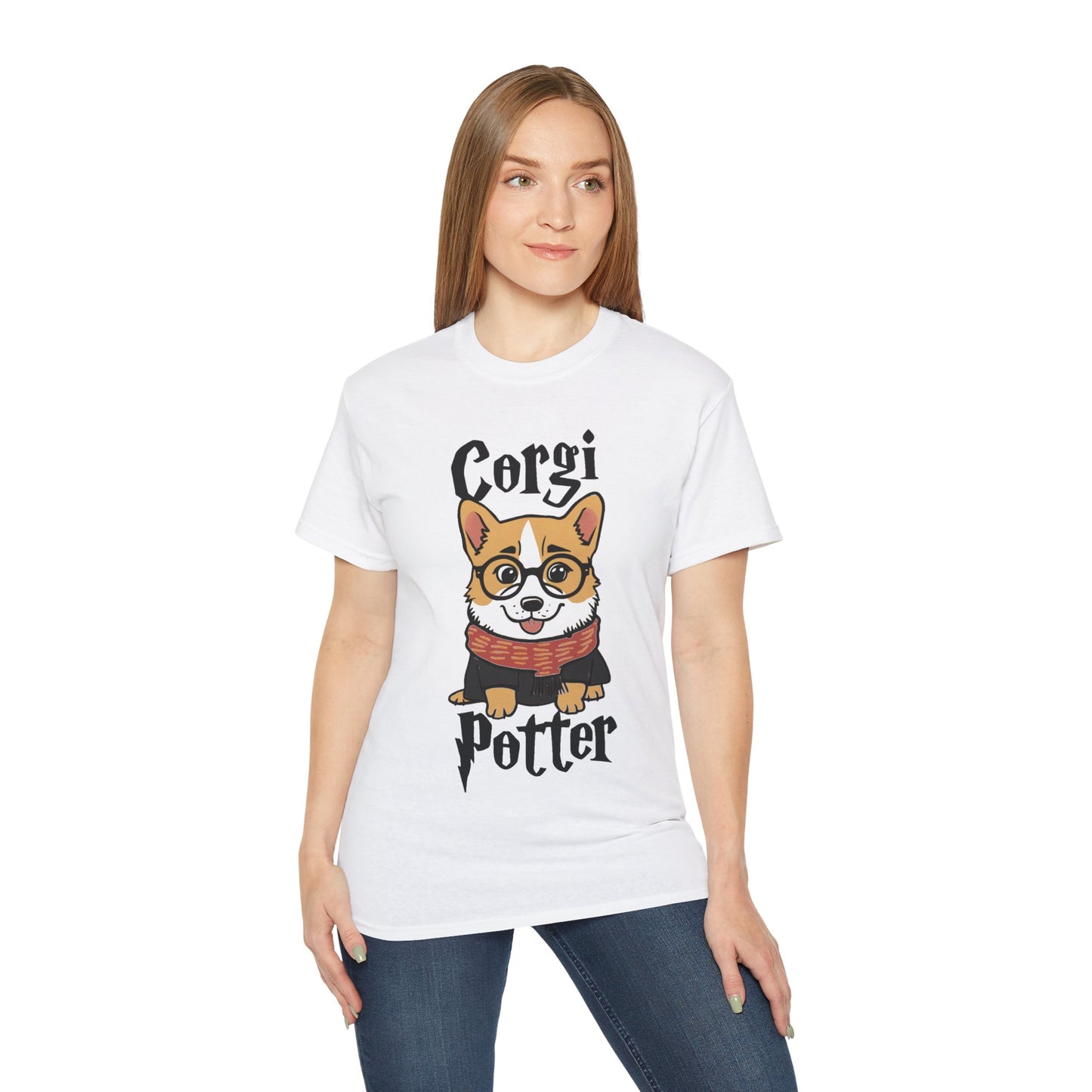 Cute Dog Cartoon Corgi Potter Unisex Organic T-Shirt