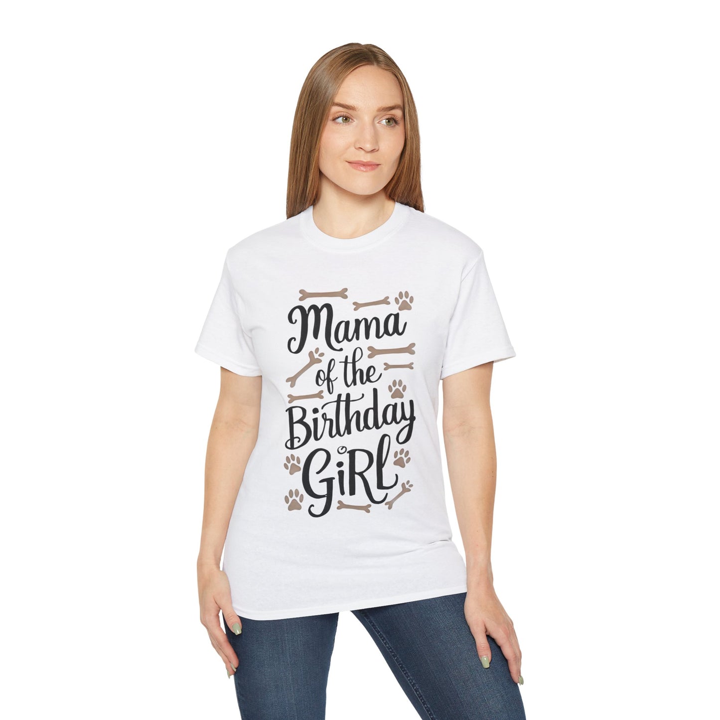 Cute Mama of the Birthday Girl Paw Print Organic T-Shirt