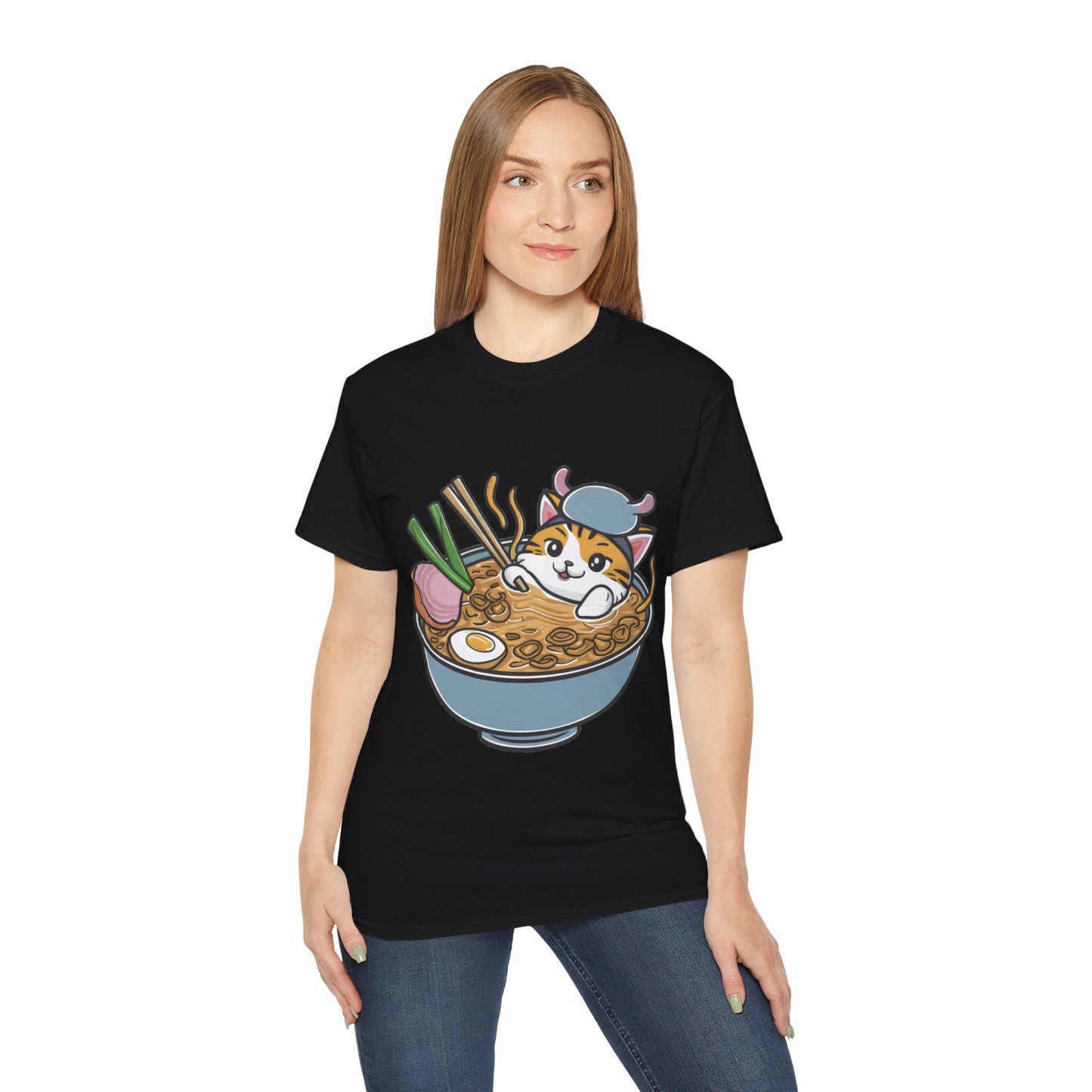 Cute Cartoon Cat Ramen Unisex Organic T-Shirt