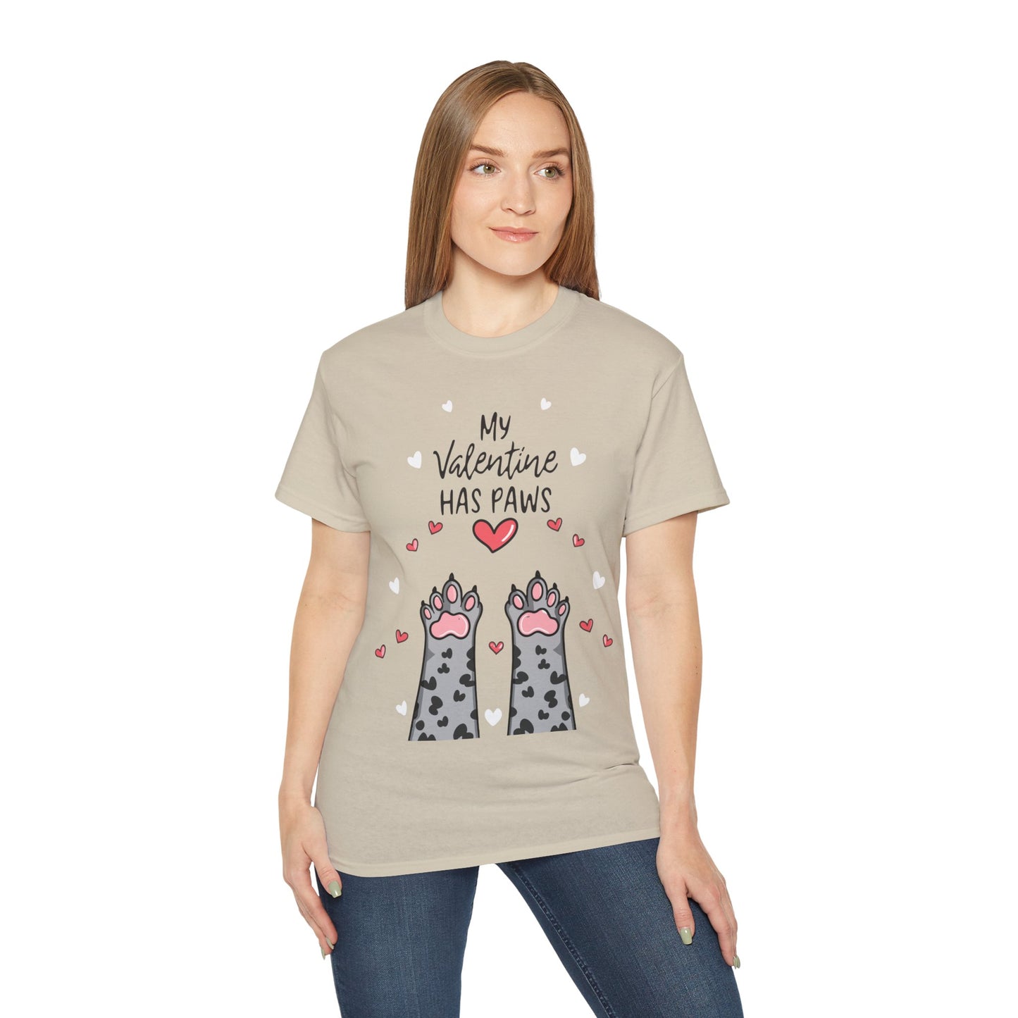 Cute Funny My Valentine Has Paws Unisex Organic T-Shirt