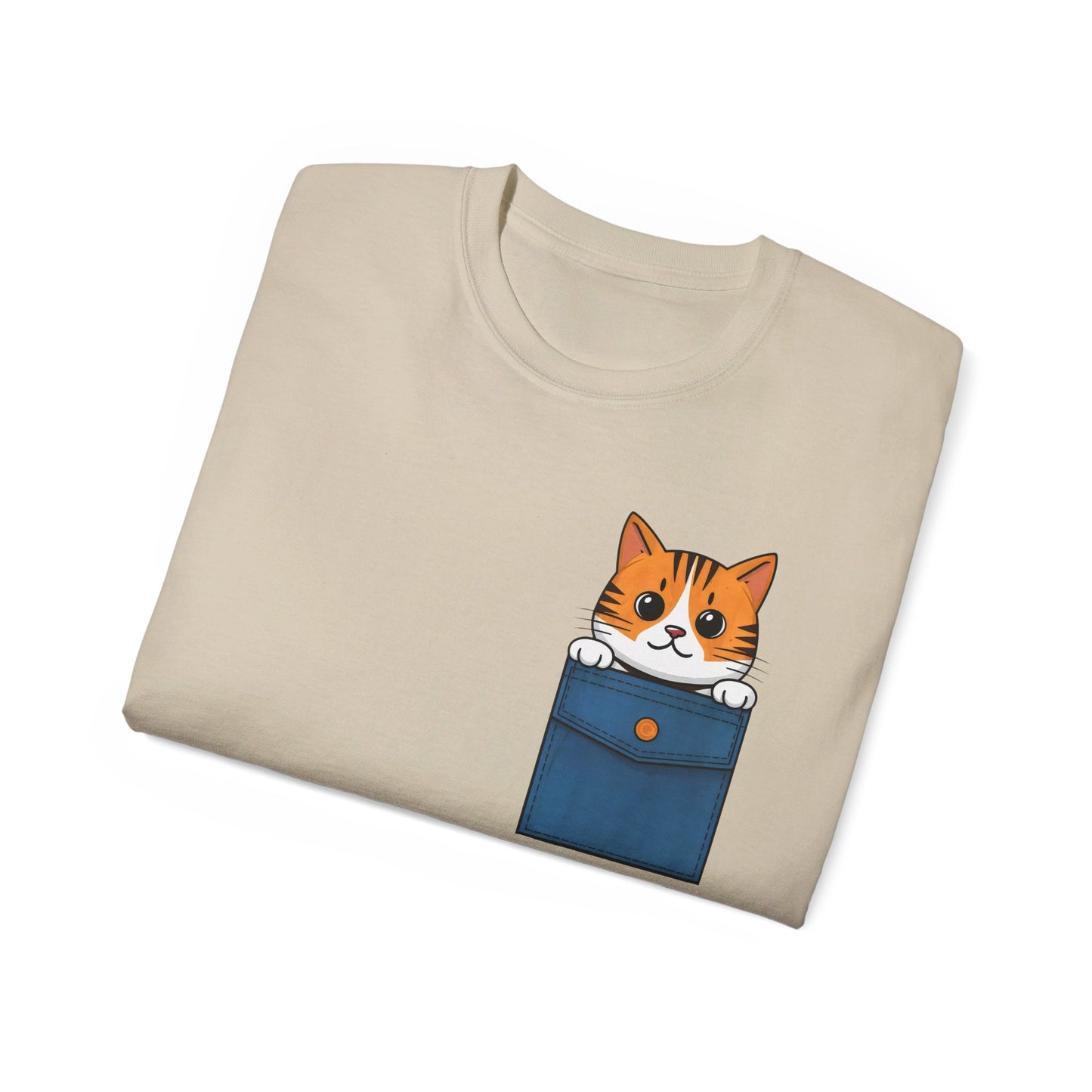 Cute Cartoon Cat in Pocket Unisex Organic T-Shirt