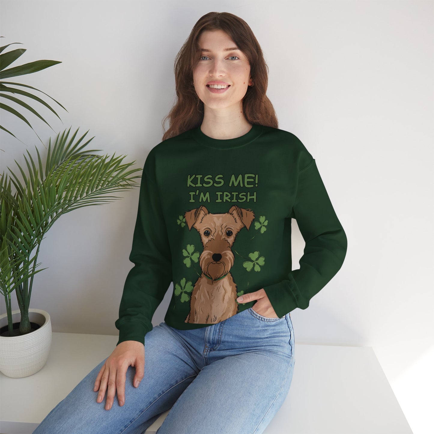 Cute Dog Cartoon St Patrick's Day Irish Terrier Crewneck Sweatshirt