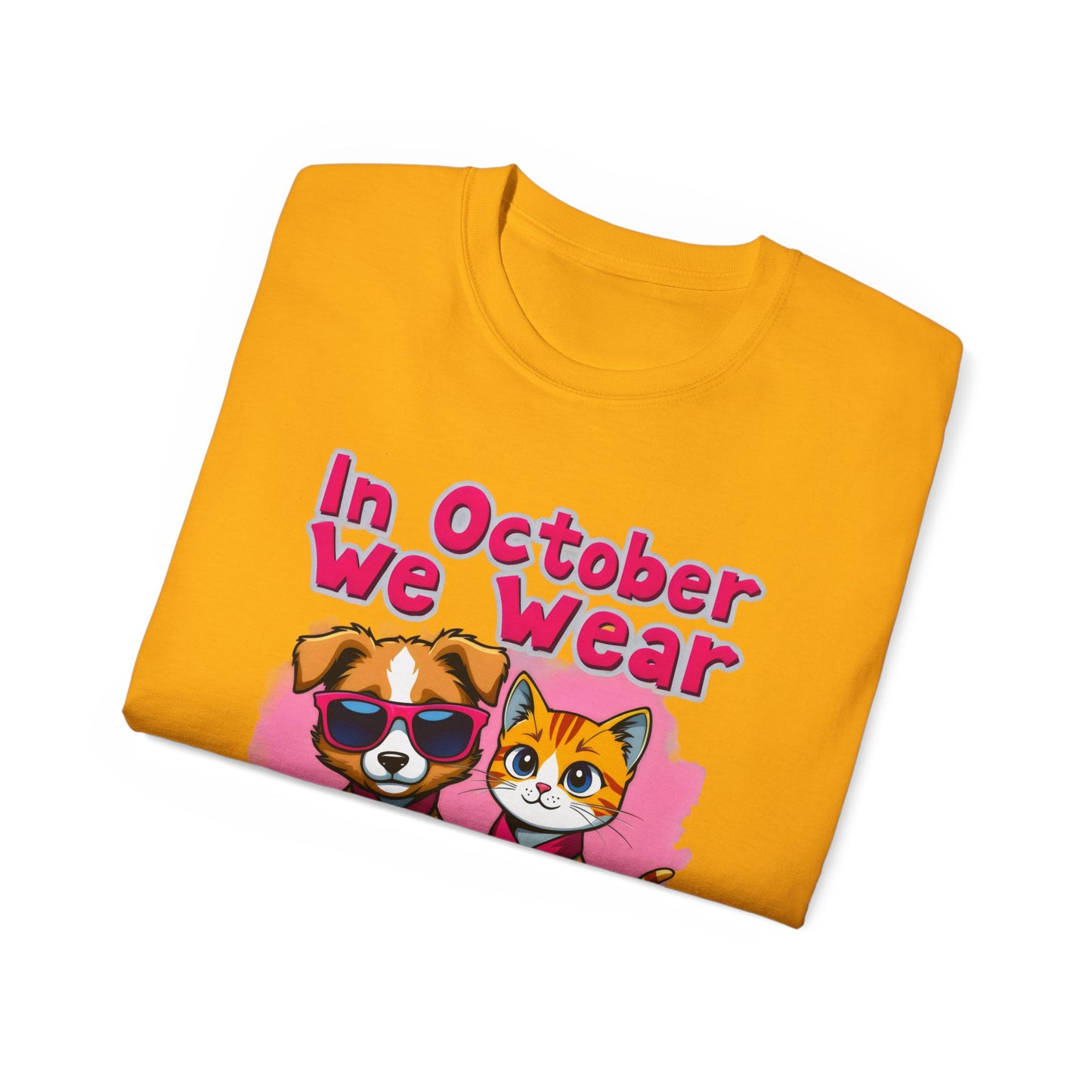 Cute Pet Cartoon In October We Wear Pink Unisex Organic T-Shirt