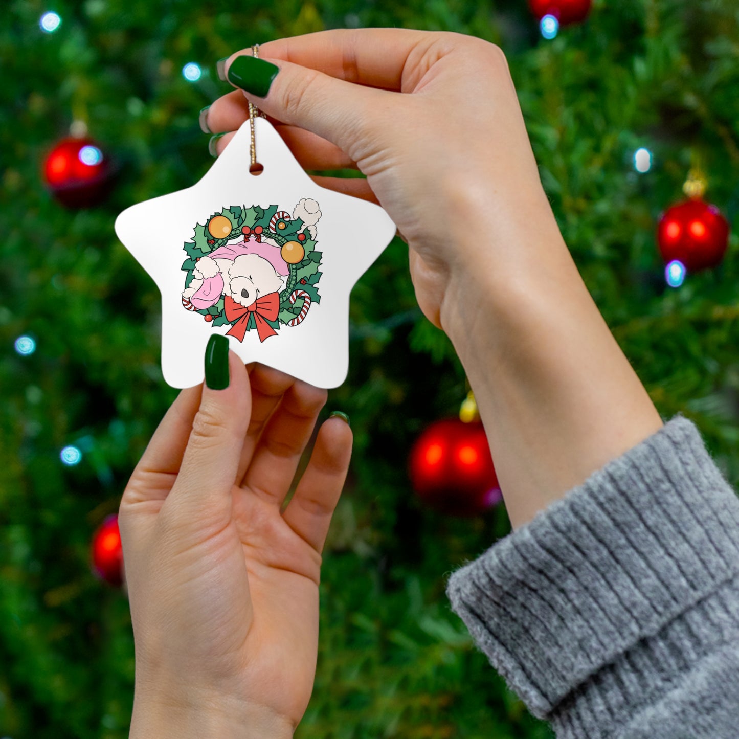 Cheeky Bichon Christmas Ceramic Ornament, 4 Shapes