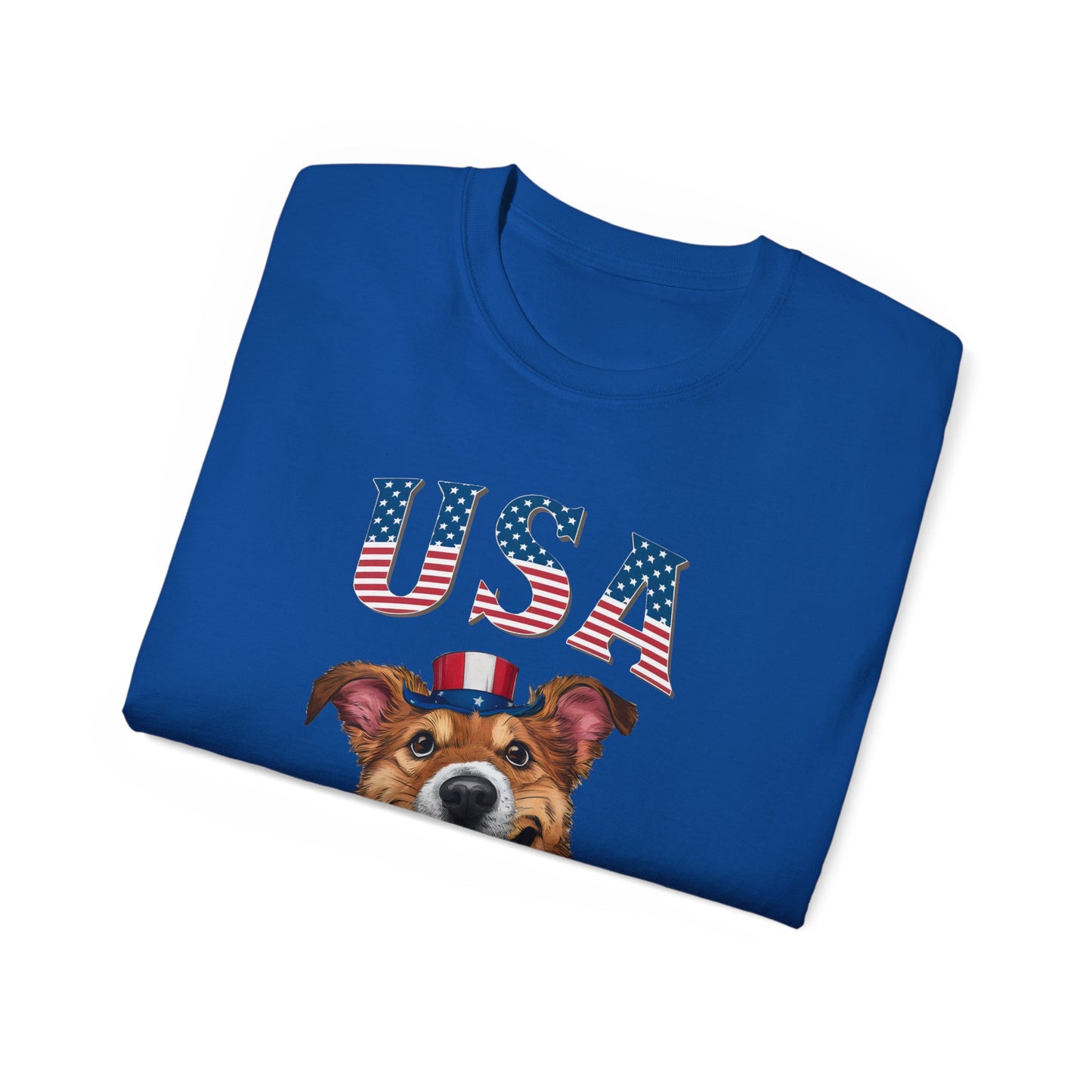 Cute Dog Cartoon US Independence Day Unisex Organic T-Shirt