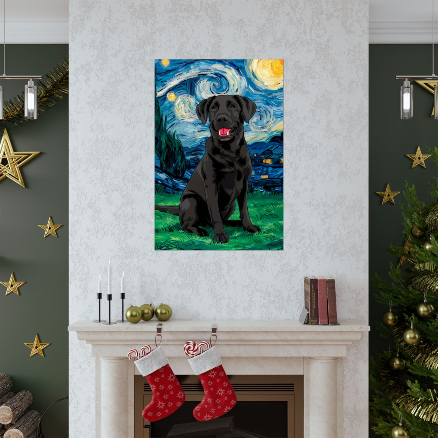 Cute Labrador Van Gogh Starry Night Matte Vertical Posters