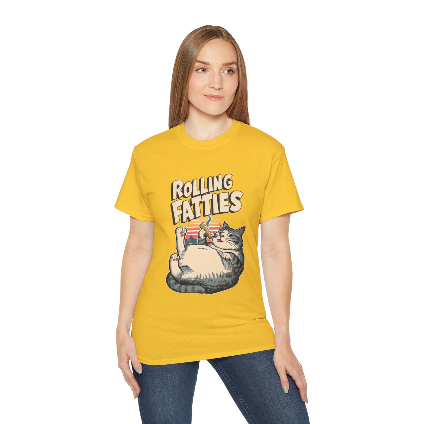 Cute Cat Cartoon Rolling Fatties Unisex Organic T-Shirt