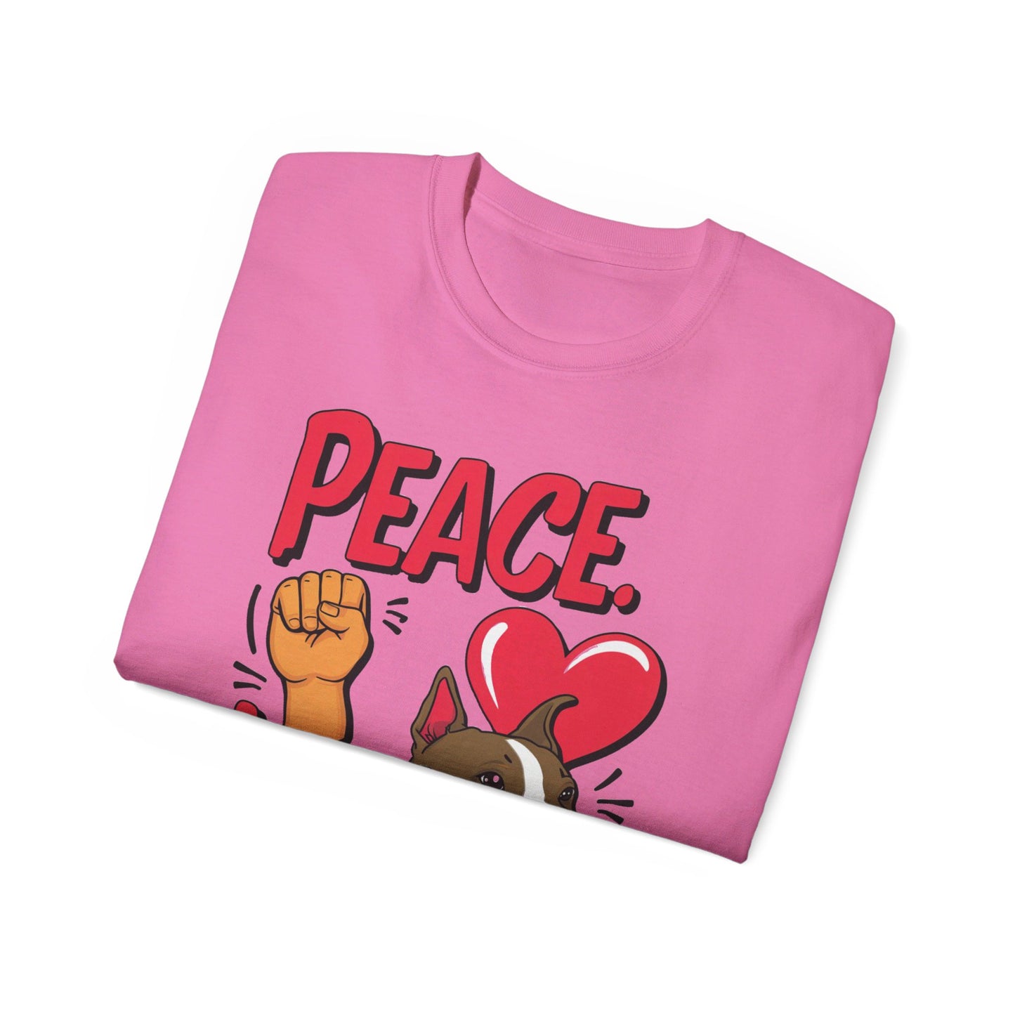 Cute Dog Cartoon Peace Love Pitties Unisex Organic T-Shirt