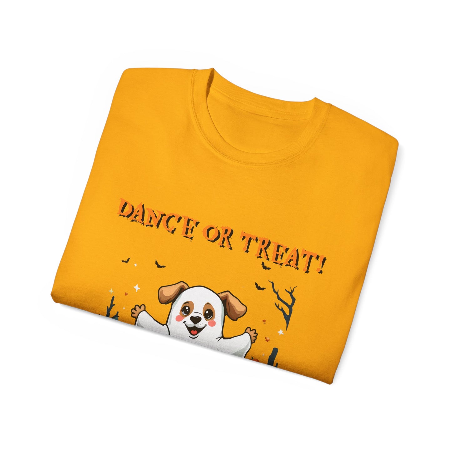 Cute Funny Dog Cartoon Dance or Treat Halloween Meme Organic T-Shirt