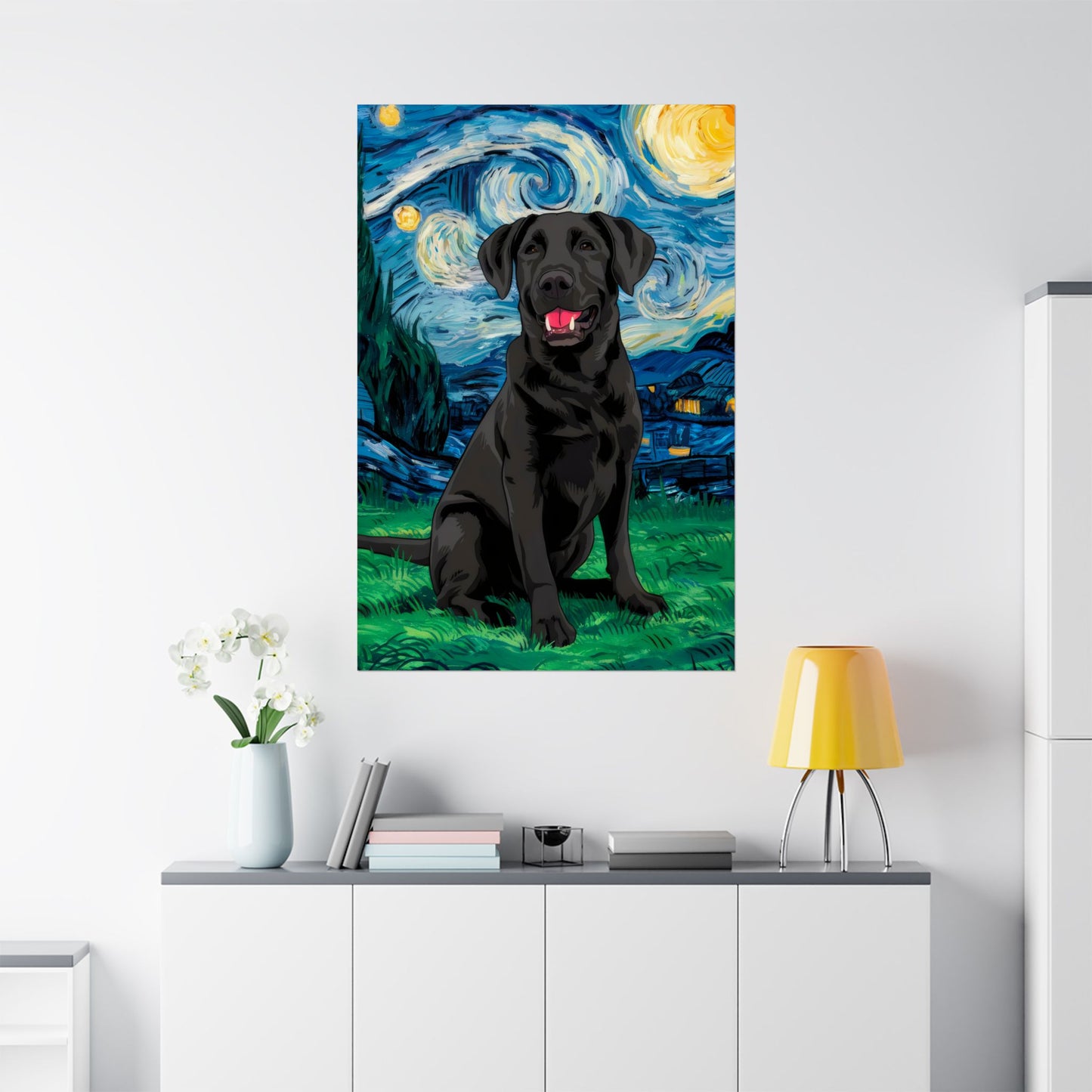 Cute Labrador Van Gogh Starry Night Matte Vertical Posters