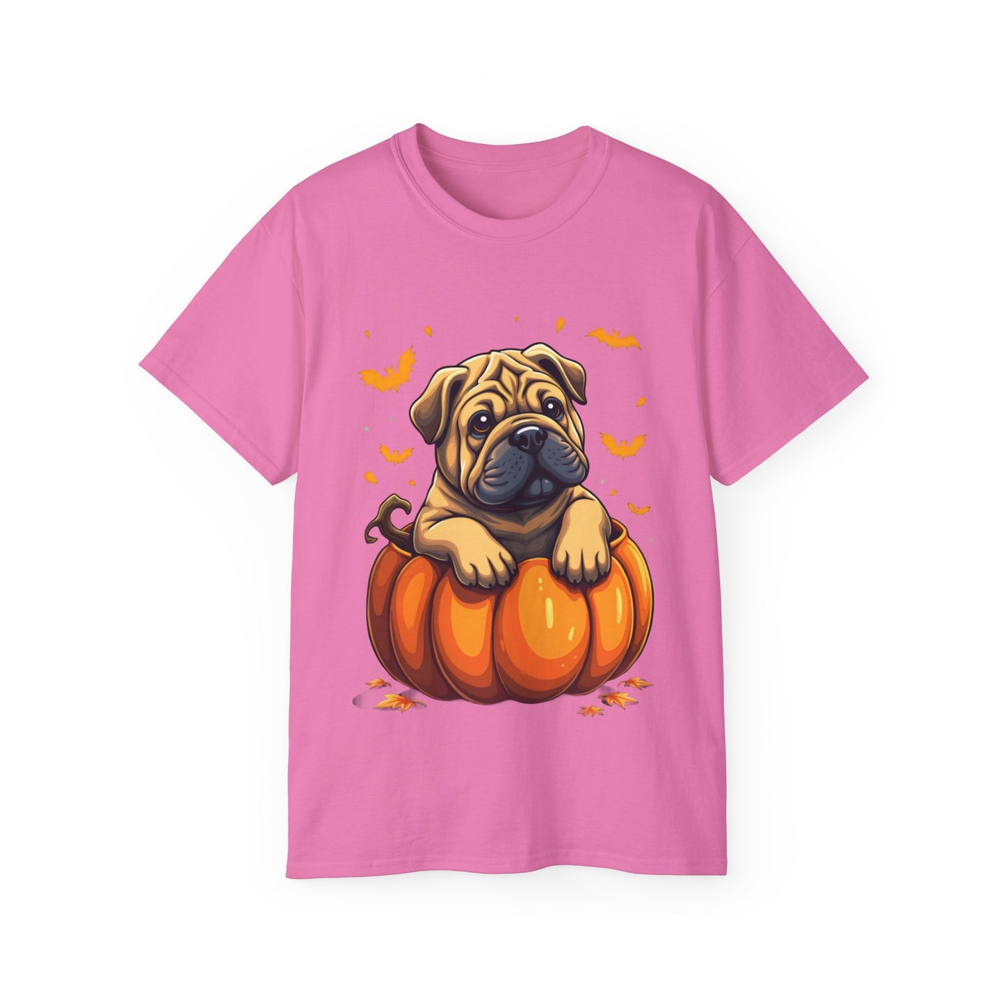 Cute Dog Cartoon Shar Pei Halloween Trick or Treat Unisex Organic T-Shirt