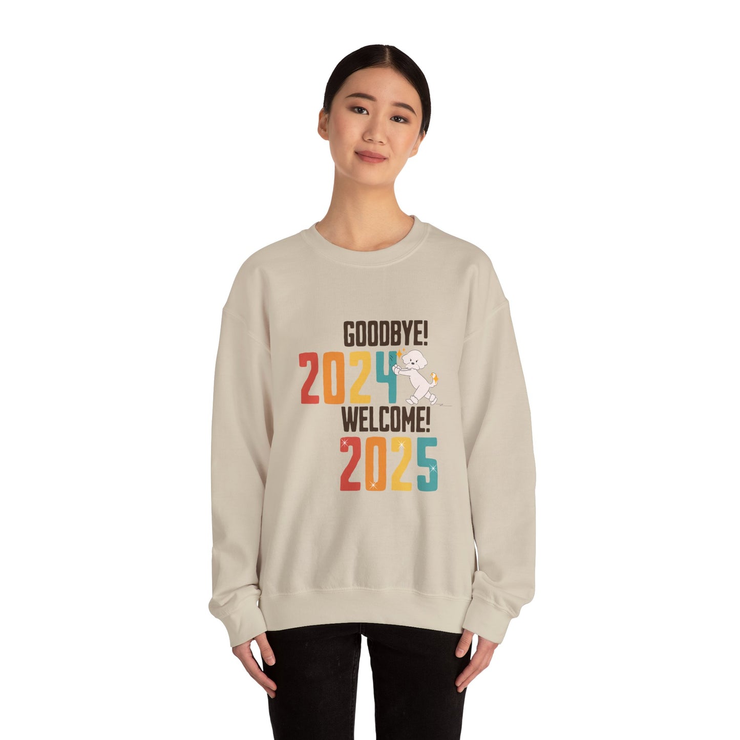 Cheeky Bichon Cute Funny Goodbye 2024 Welcome 2025 Unisex Crewneck Sweatshirt