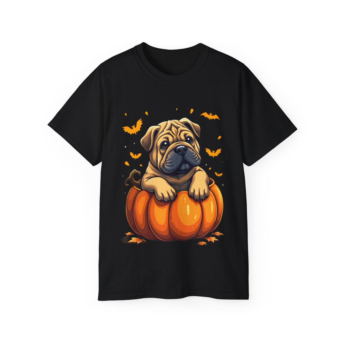 Cute Dog Cartoon Shar Pei Halloween Trick or Treat Unisex Organic T-Shirt